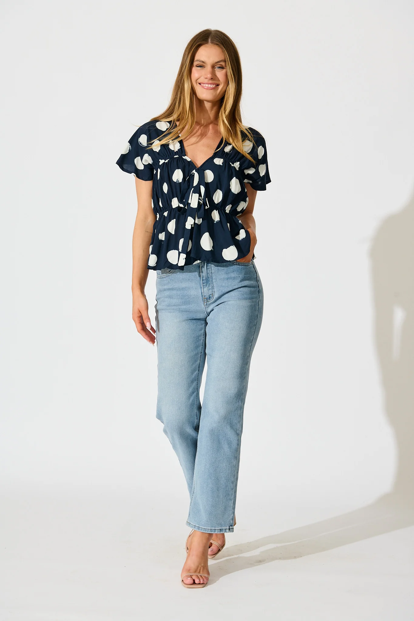 Dotted Rhythm Top in Navy with White Spot - Image 4