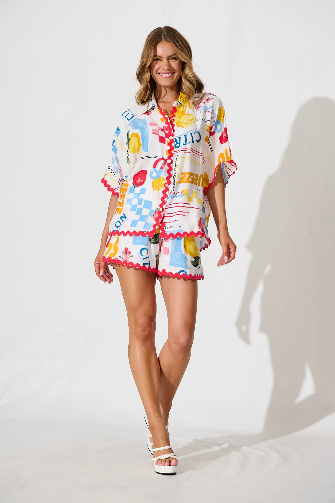 Dream Girl Shirt In White Lemon Print Ric Rac Trim - Image 6
