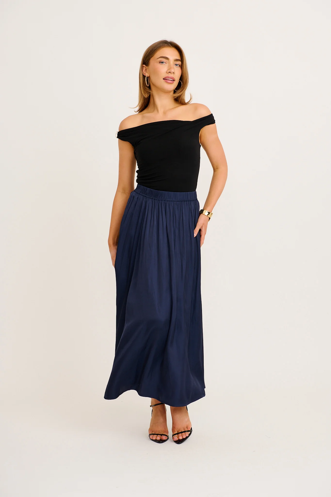 Dream Luxe Maxi Skirt in Navy Satin - Image 4
