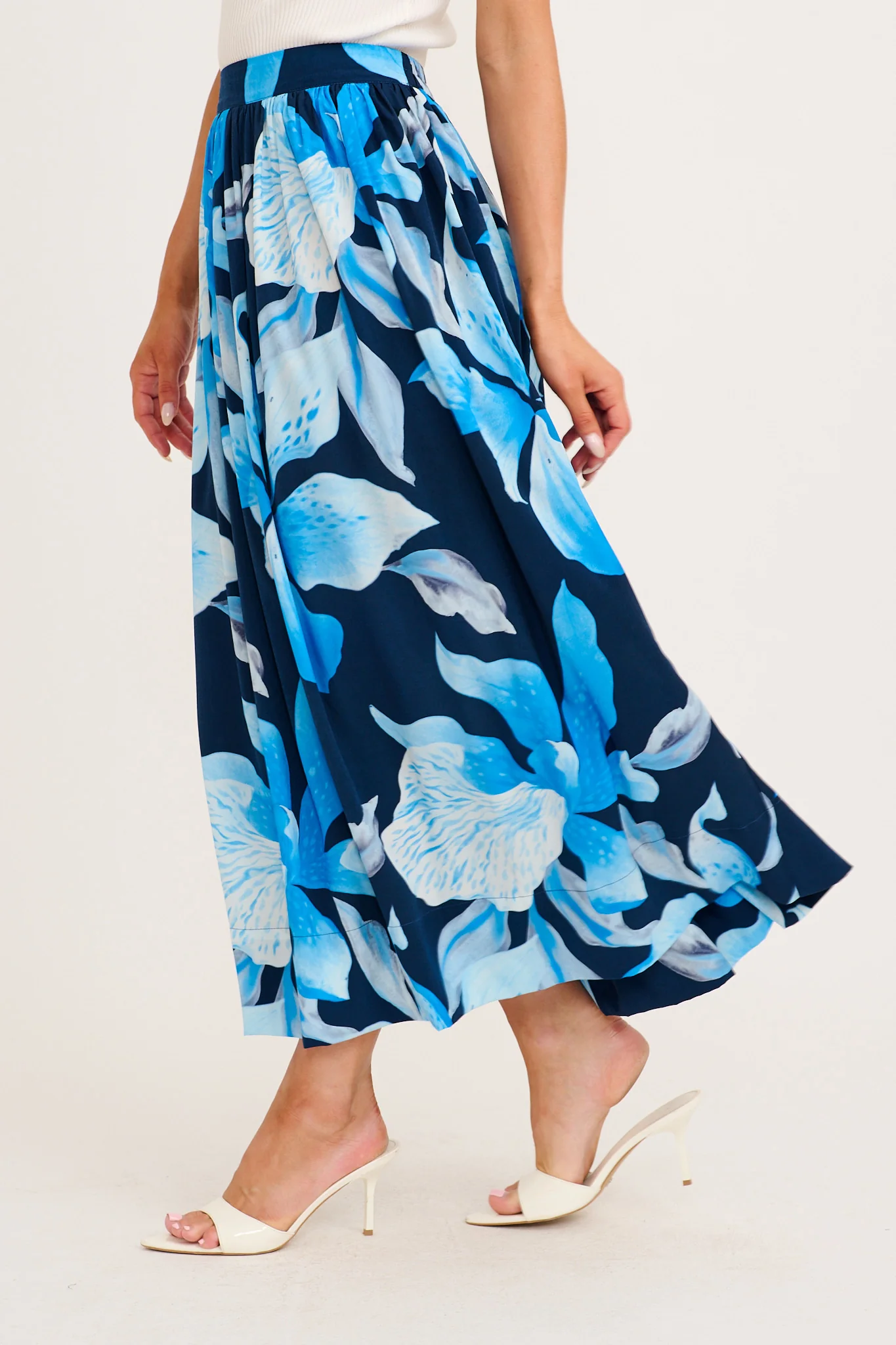Dreambound Maxi Skirt in Navy with Blue Floral - Image 2
