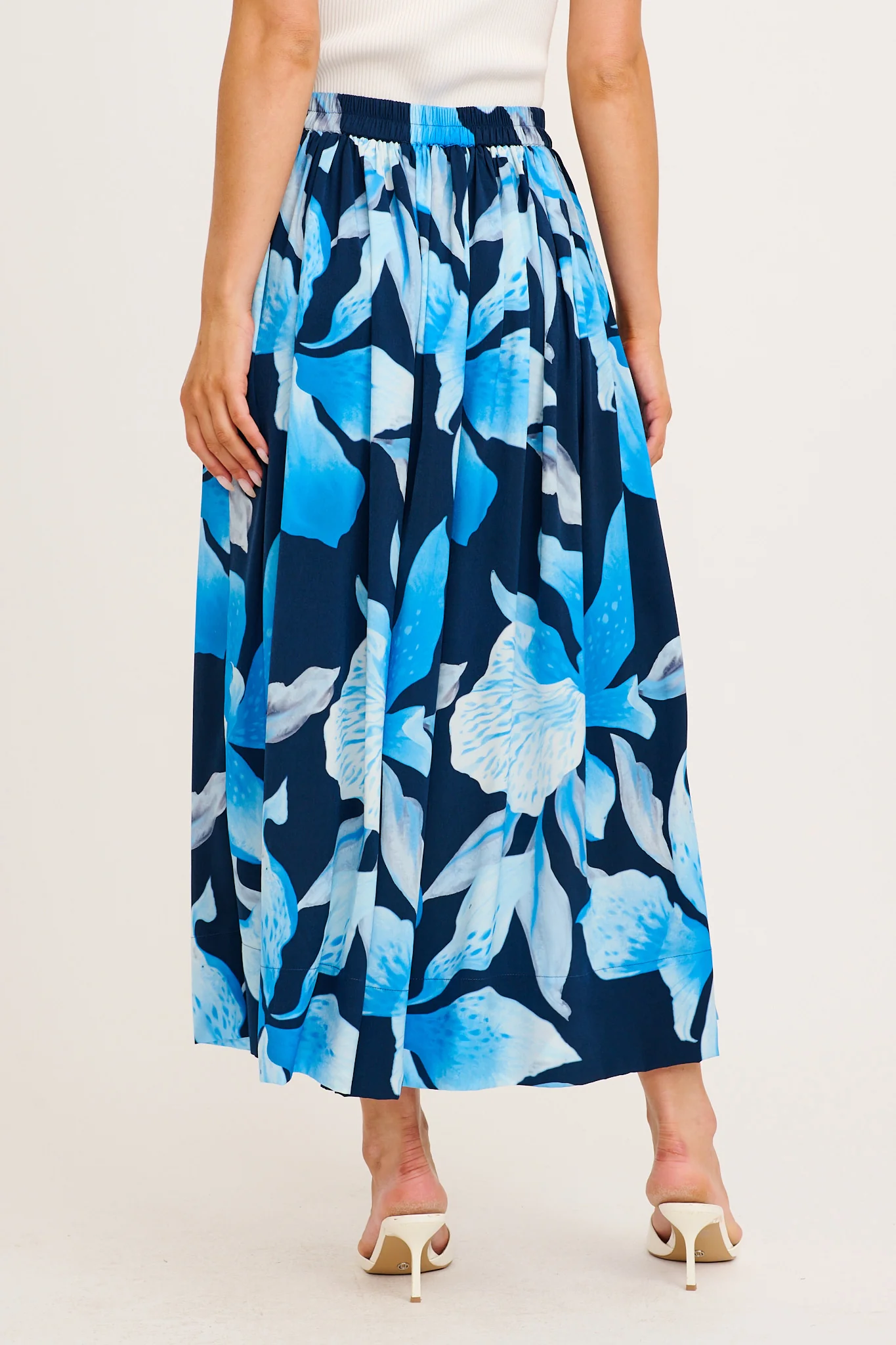 Dreambound Maxi Skirt in Navy with Blue Floral - Image 3