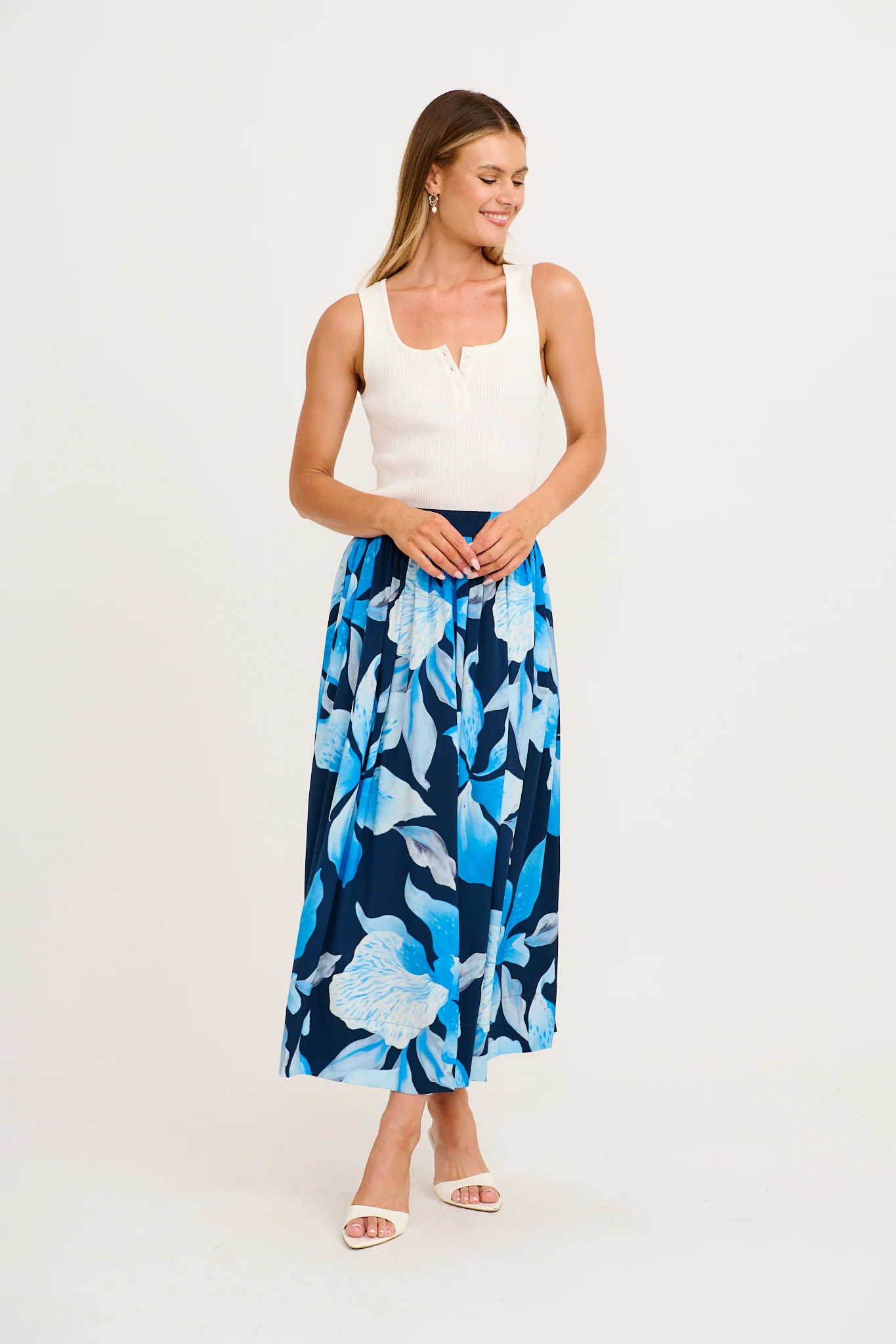 Dreambound Maxi Skirt in Navy with Blue Floral - Image 4