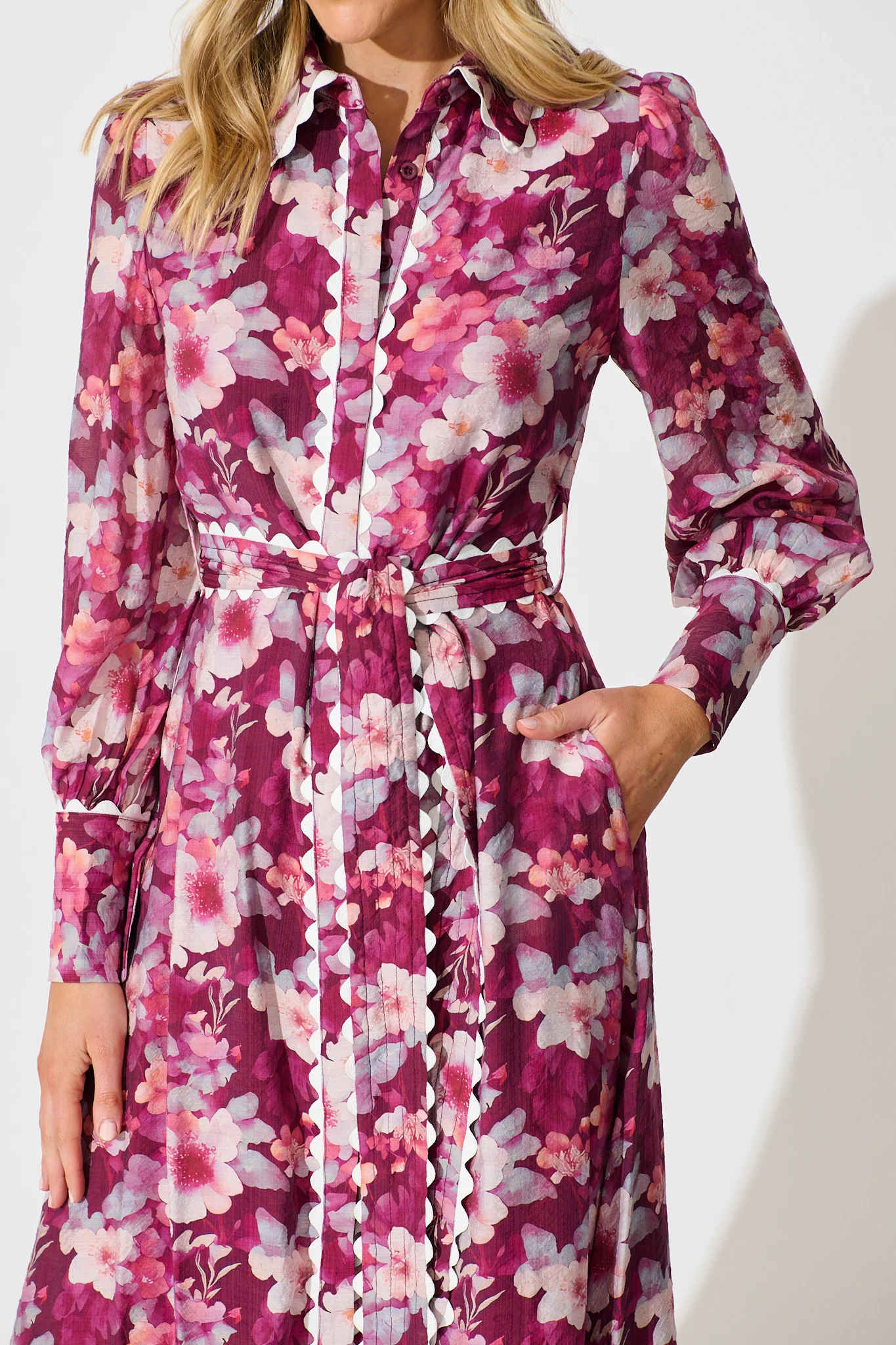 Dreamy Dusk Midi Shirt Dress in Plum Floral - Image 5