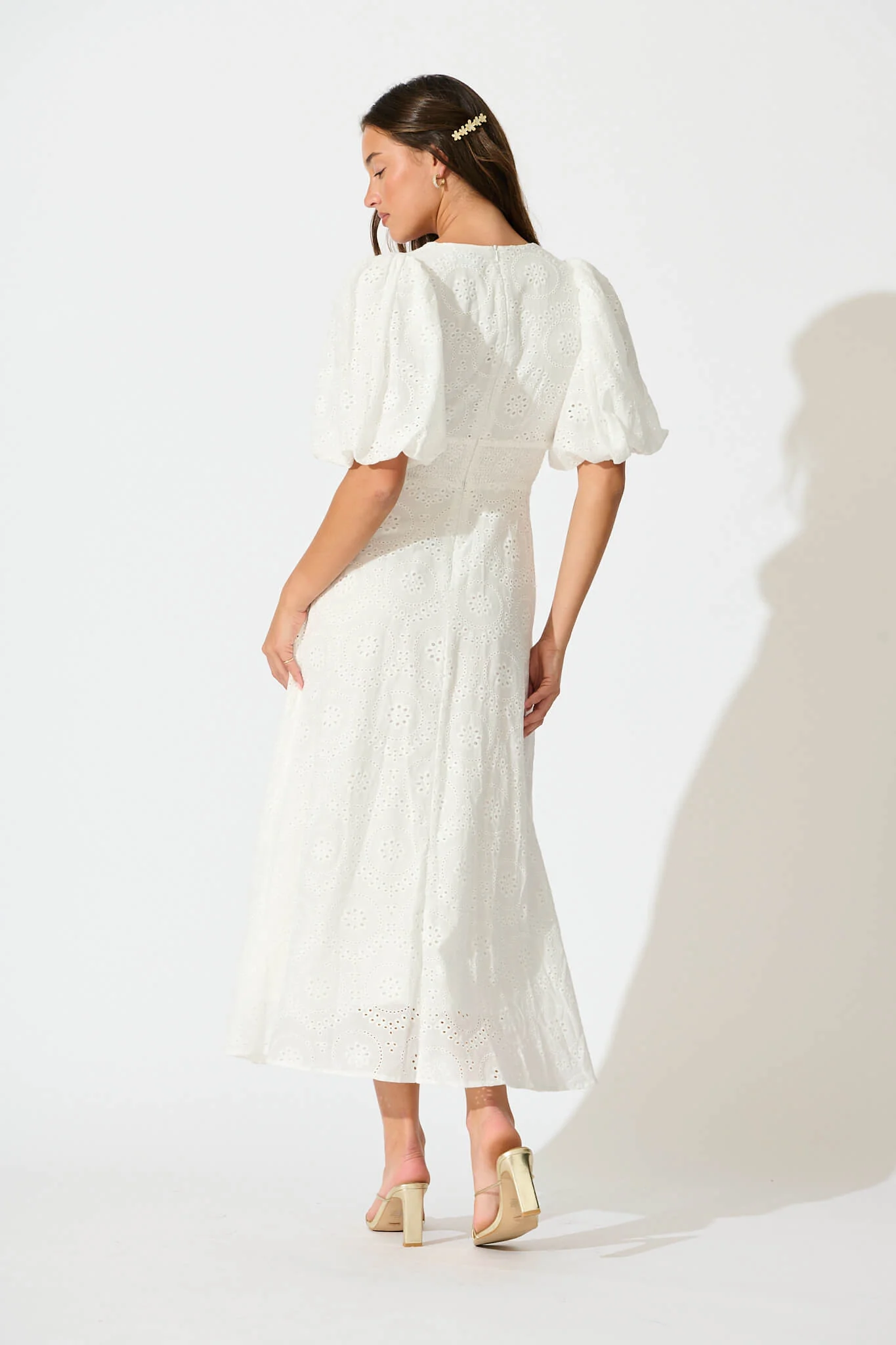 Duchess Maxi Dress In White Broderie Cotton - Image 4