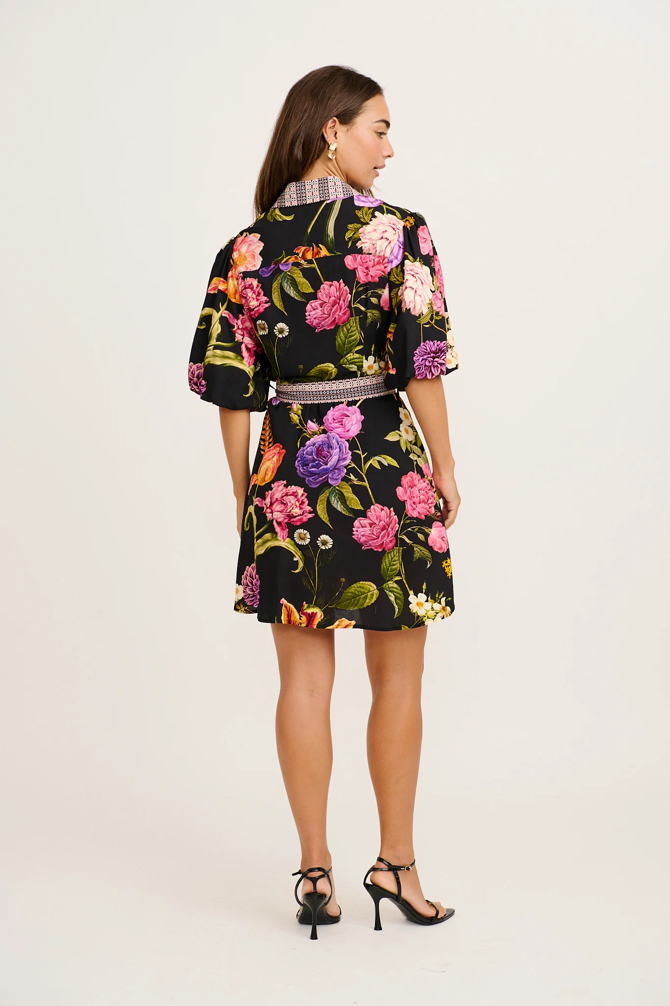 Dusk Soiree Shirt Dress in Black with Multi Floral - Image 9
