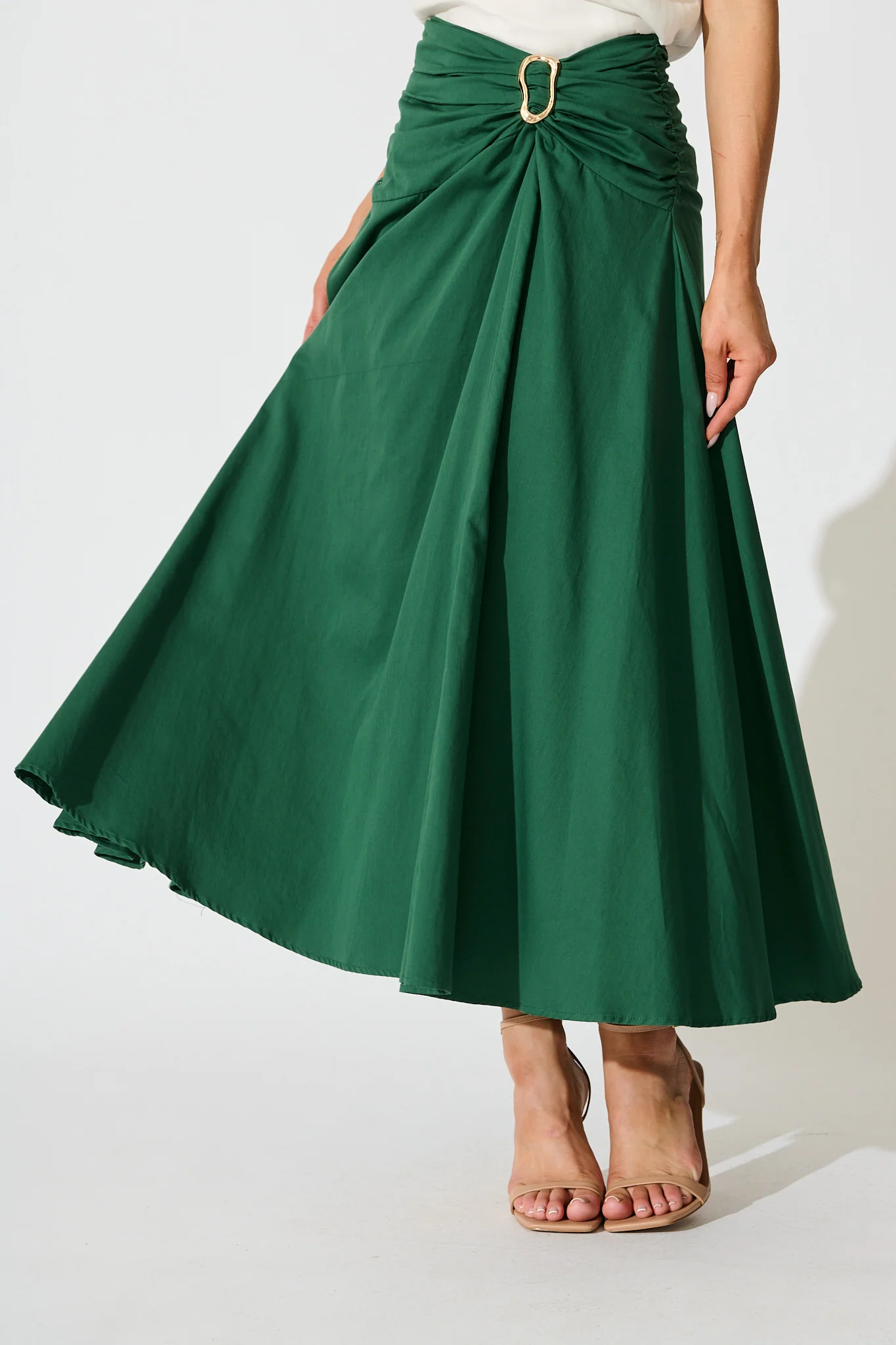 Dusk to Dawn Maxi Skirt in Emerald Cotton - Image 4