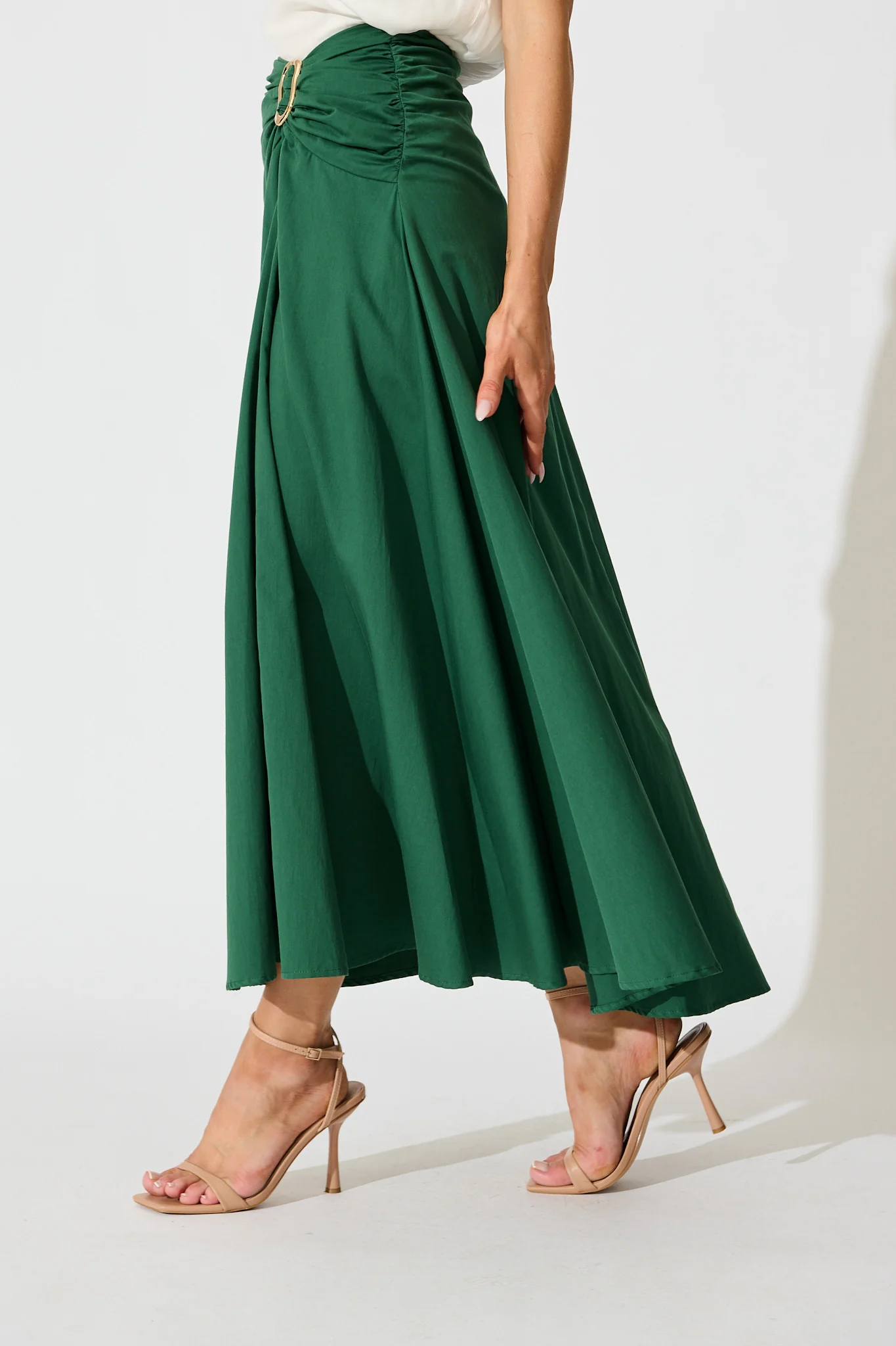 Dusk to Dawn Maxi Skirt in Emerald Cotton - Image 5