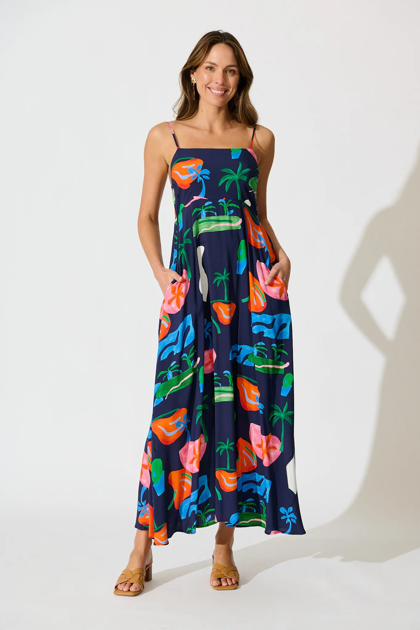 Dusky Petals Maxi Sundress in Navy Multi Print