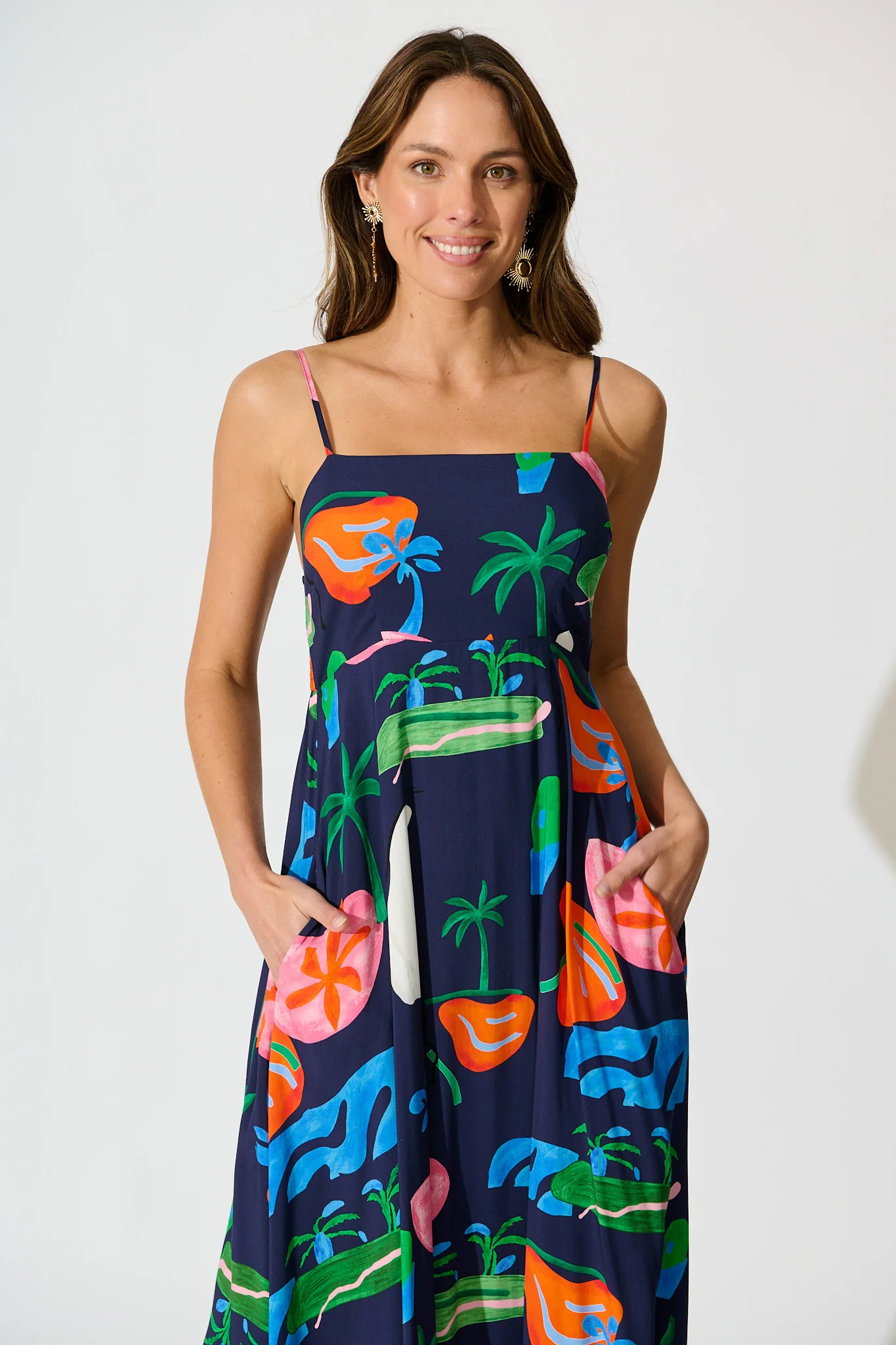 Dusky Petals Maxi Sundress in Navy Multi Print - Image 2