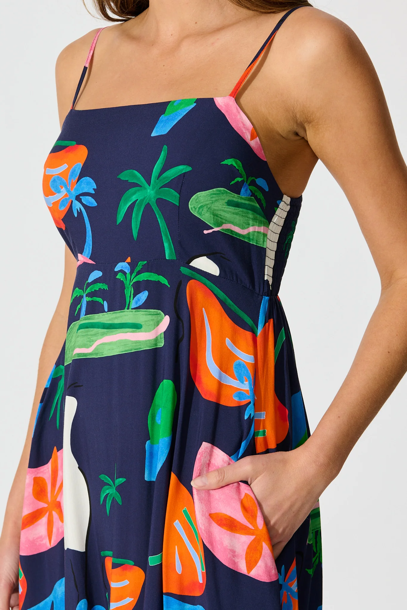 Dusky Petals Maxi Sundress in Navy Multi Print - Image 5