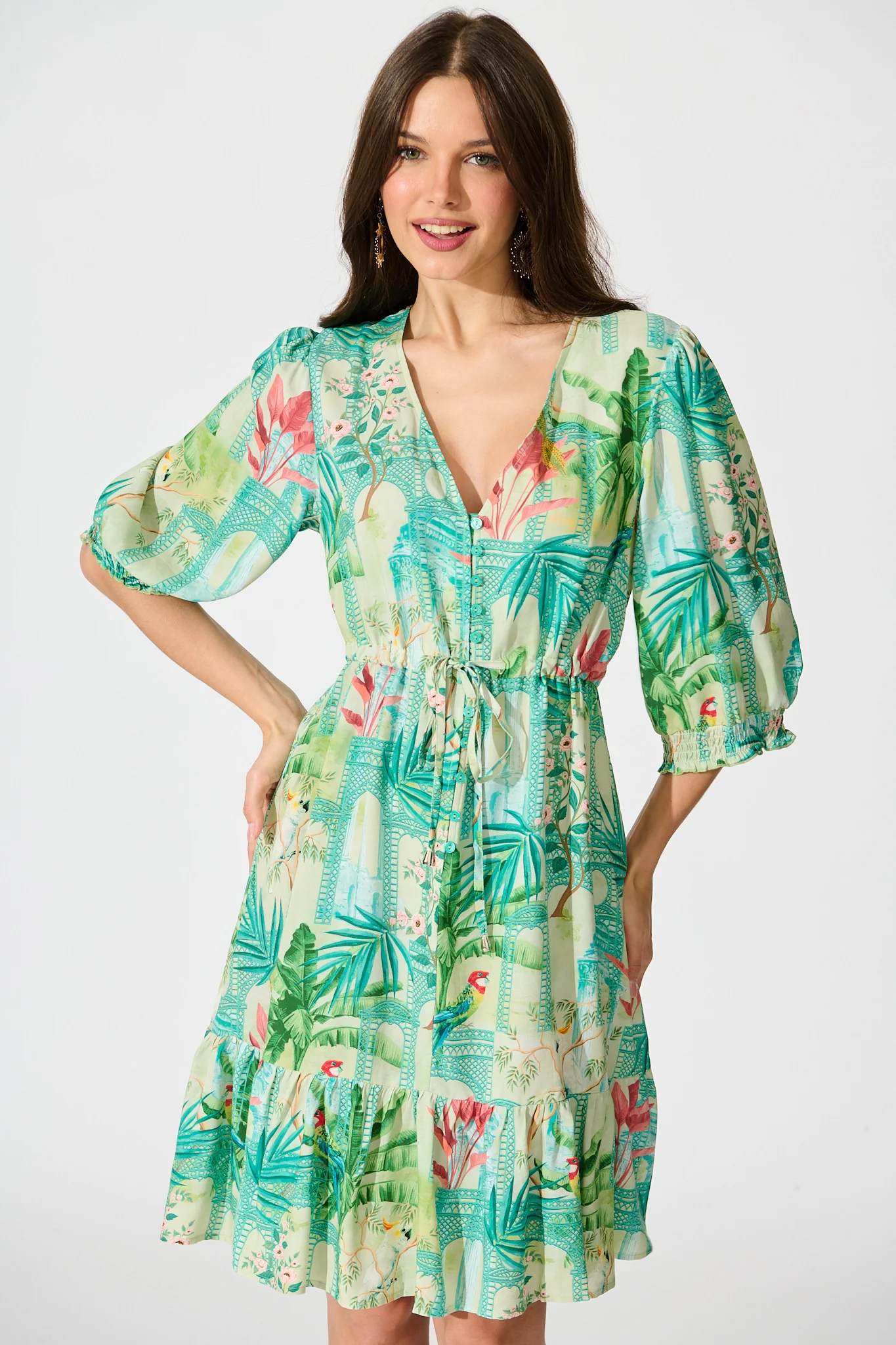 Ebbe Dress in Green Multi Patchwork Print - Image 2