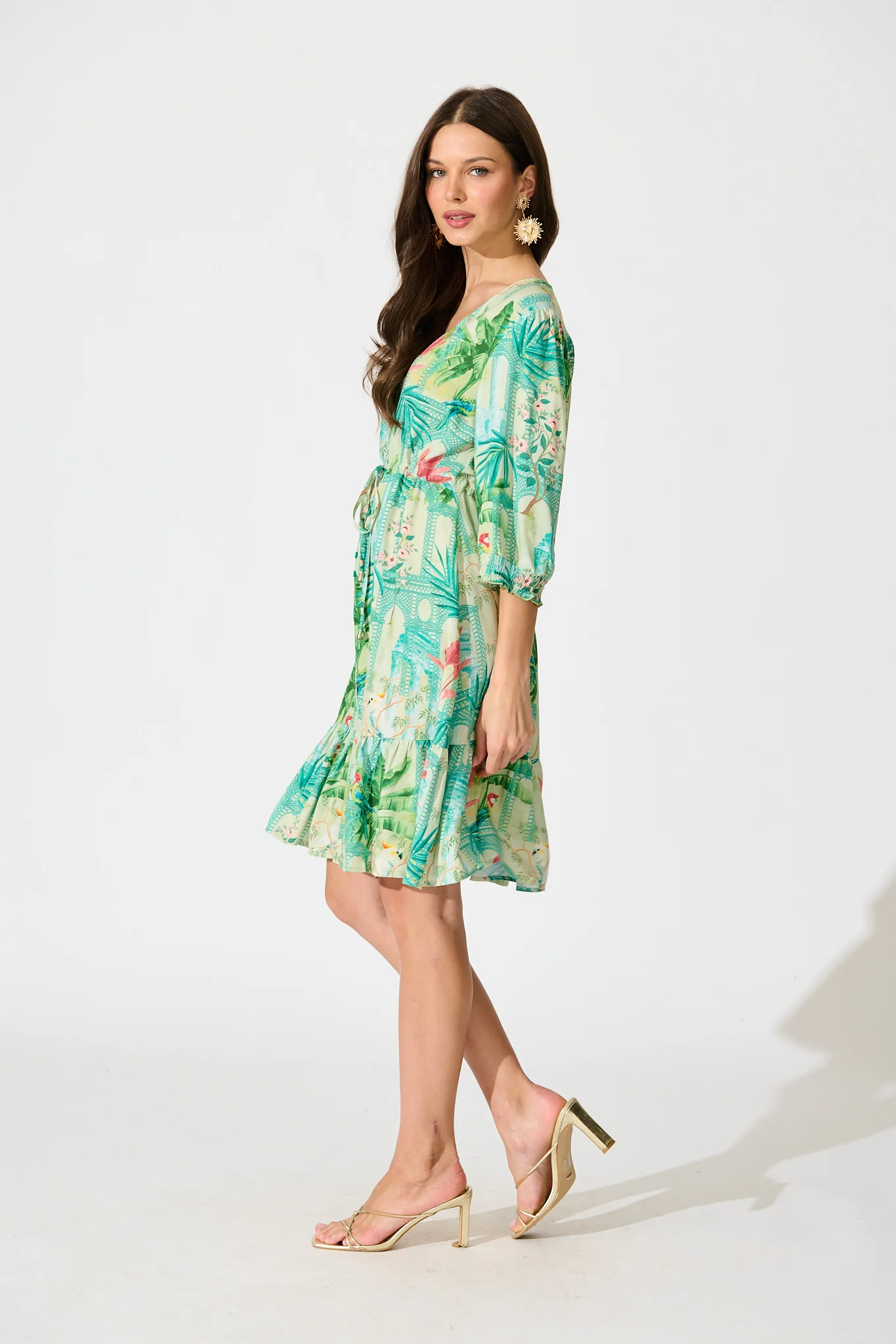 Ebbe Dress in Green Multi Patchwork Print - Image 3