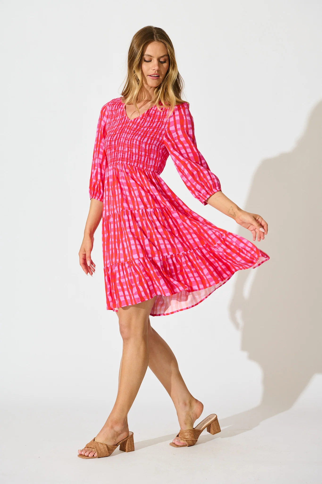 Echo Dress in Multi Pink Gingham - Image 3