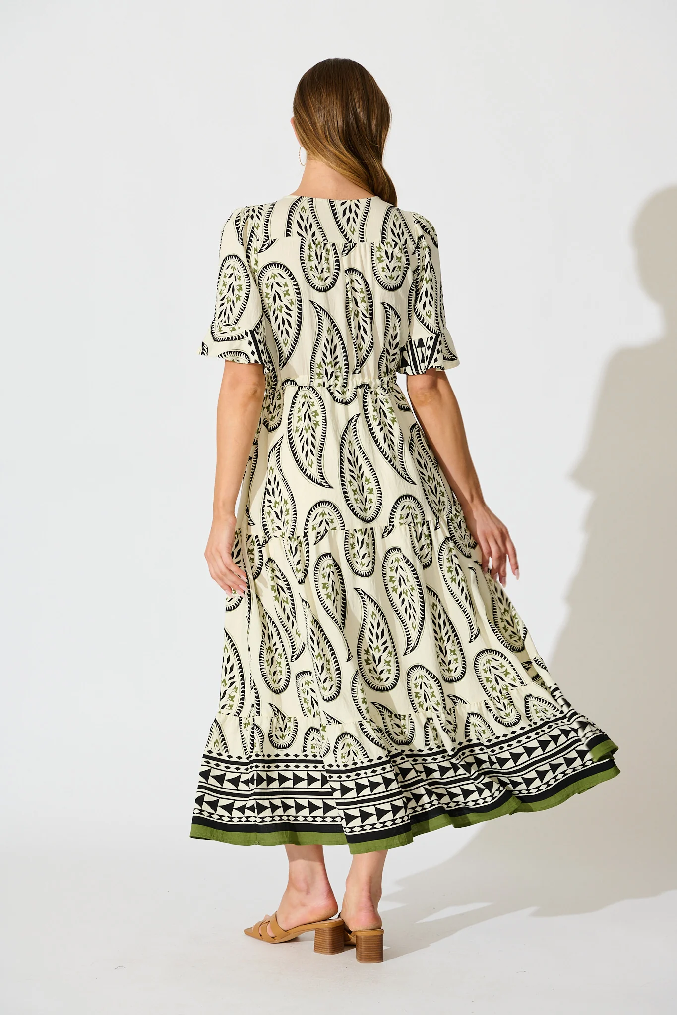 Effia Midi Dress in White with Black Paisley Print - Image 4