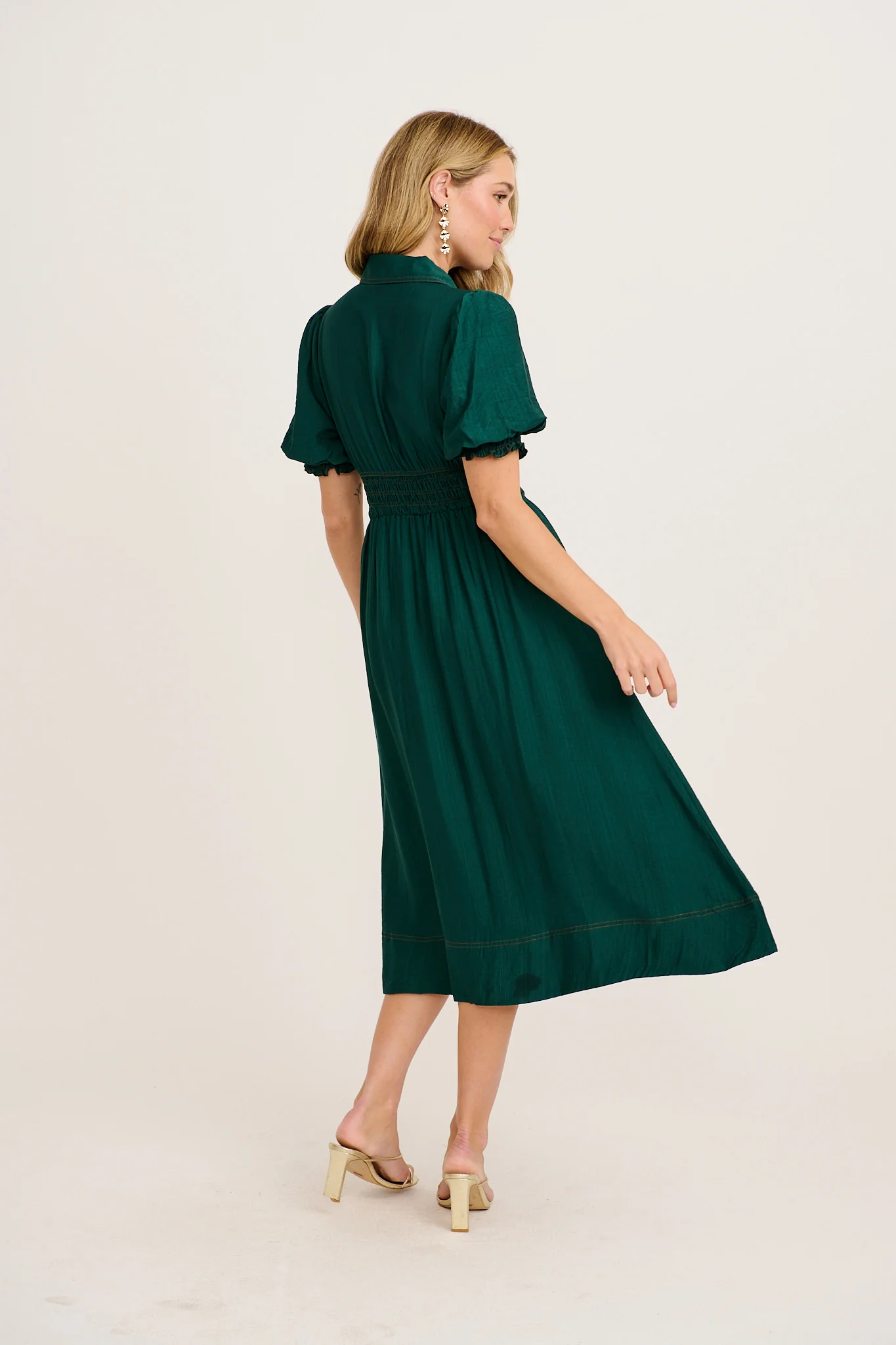 Elana Midi Shirt Dress in Green - Image 4