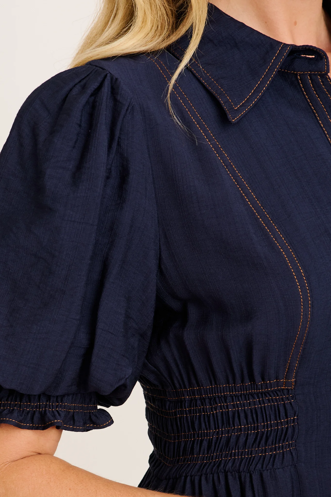 Elana Midi Shirt Dress in Navy - Image 5