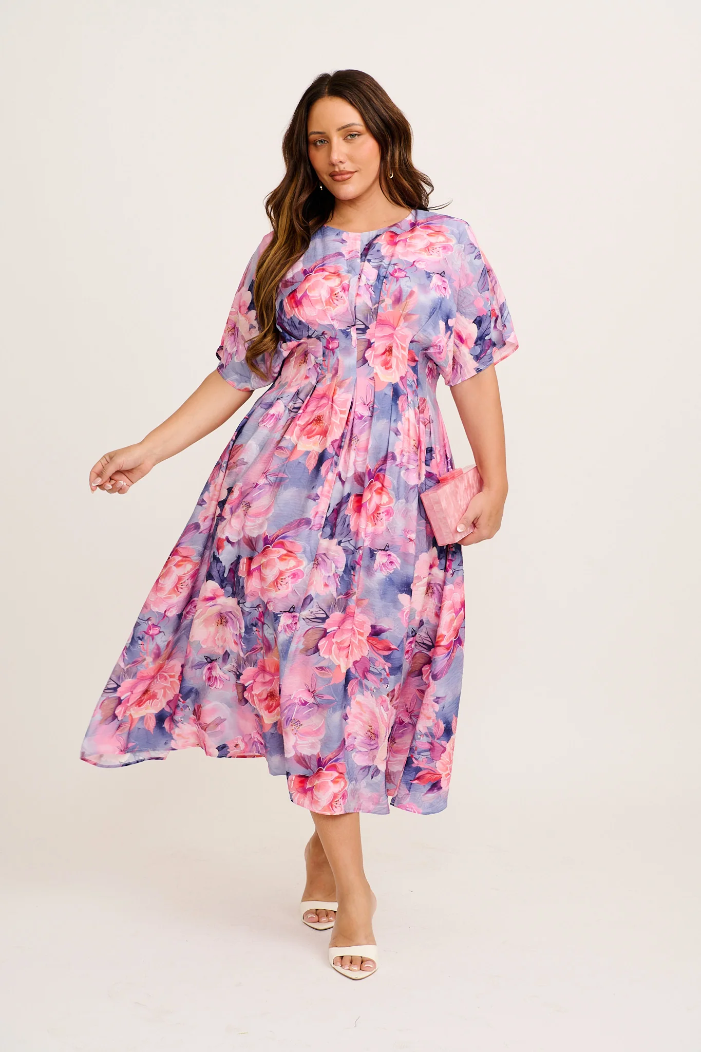 Elegance Echo Maxi Dress in Blue with Lilac Floral - Image 2