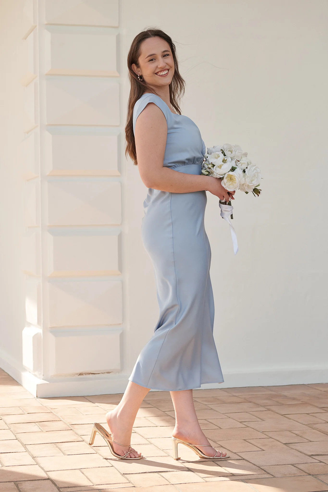 Elegant Devotion Maxi Dress in Ice Blue Satin - Image 2