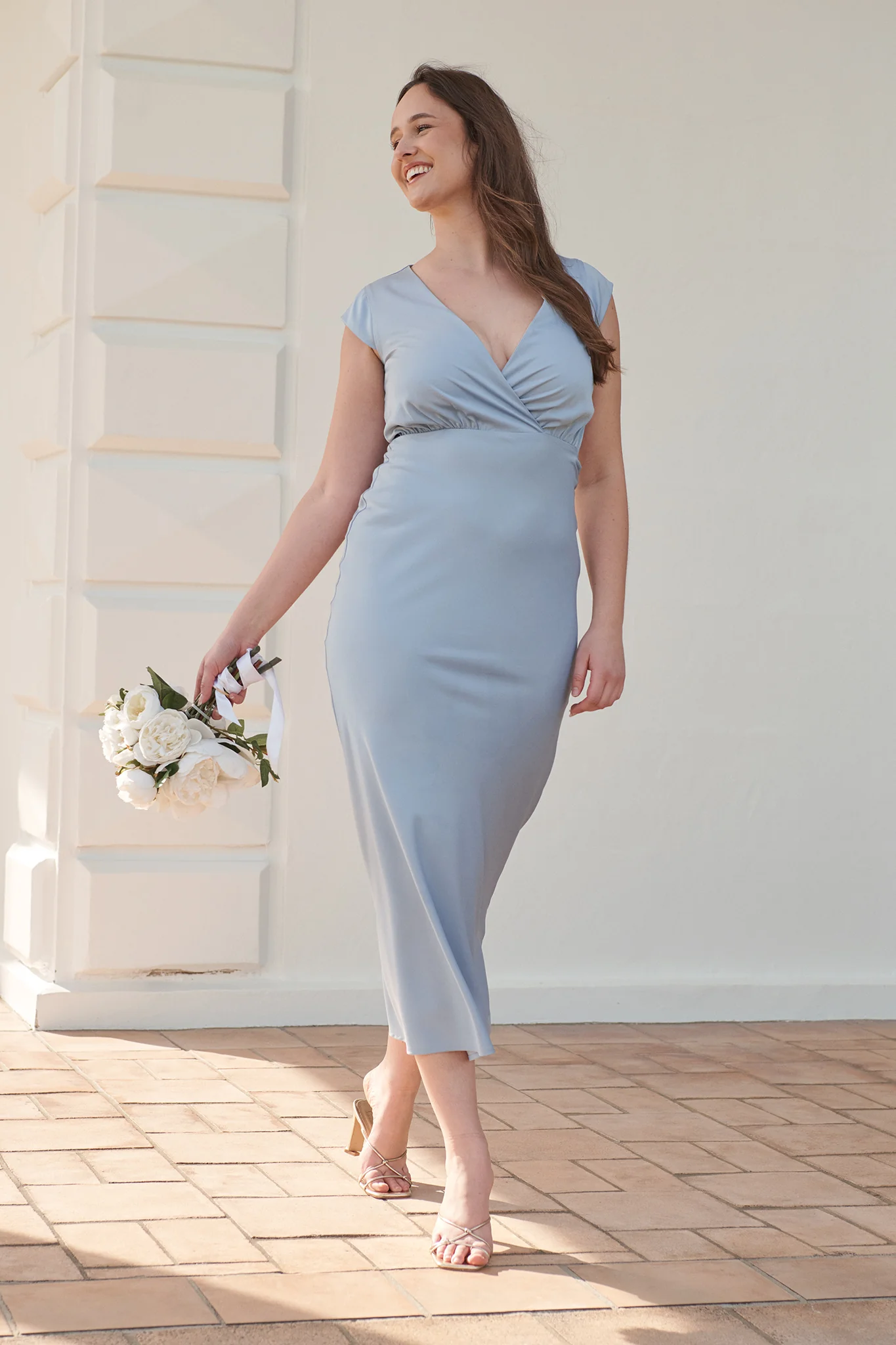 Elegant Devotion Maxi Dress in Ice Blue Satin - Image 3