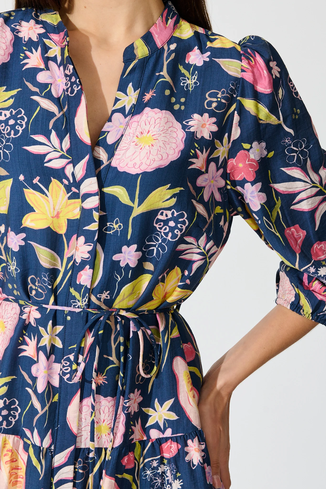 Elina Dress in Navy with Multi Floral - Image 5