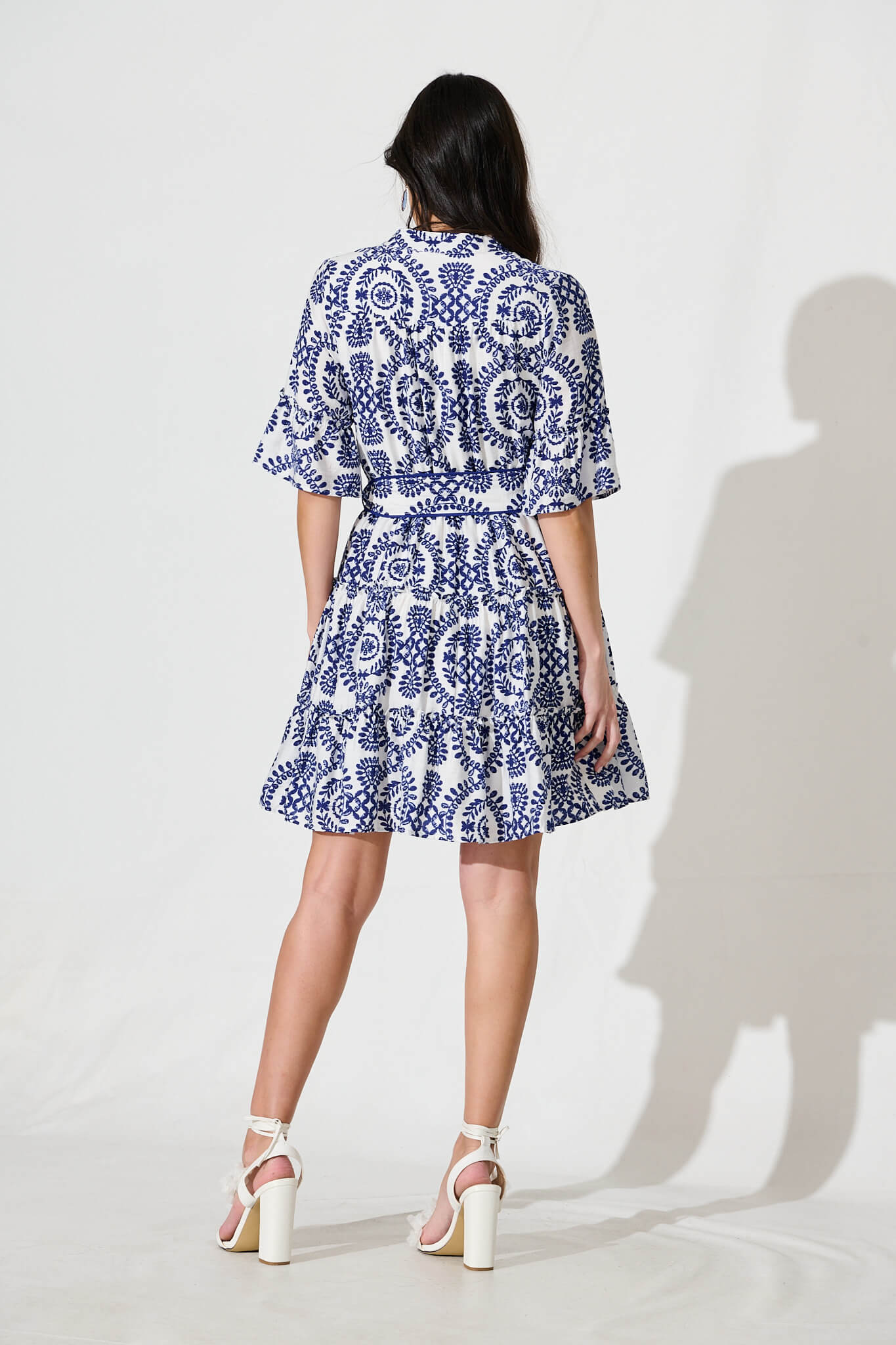 Elio Dress in White with Navy Floral Print - Image 4