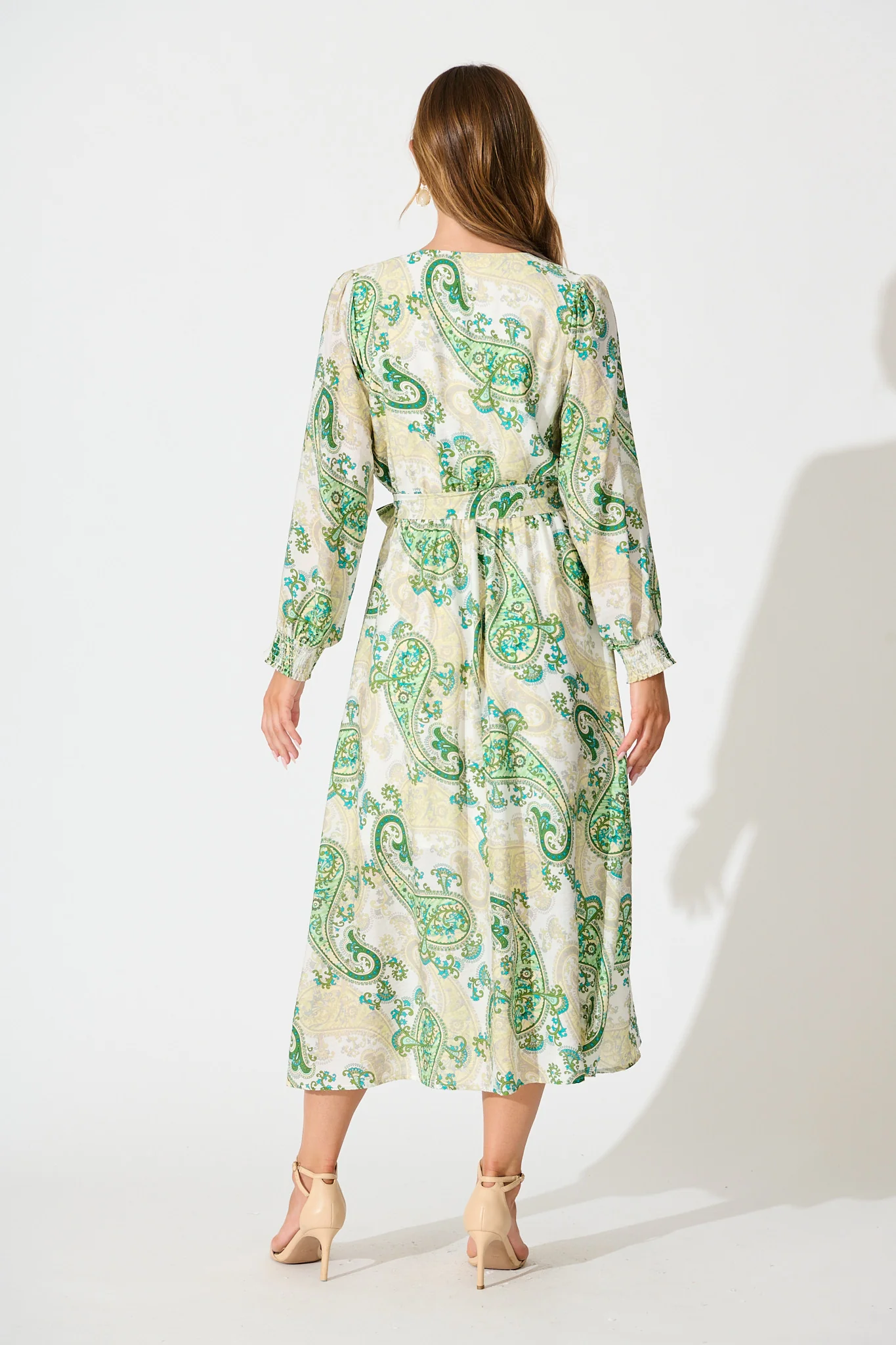 Eliza Maxi Dress in White and Green Leaf Print - Image 4