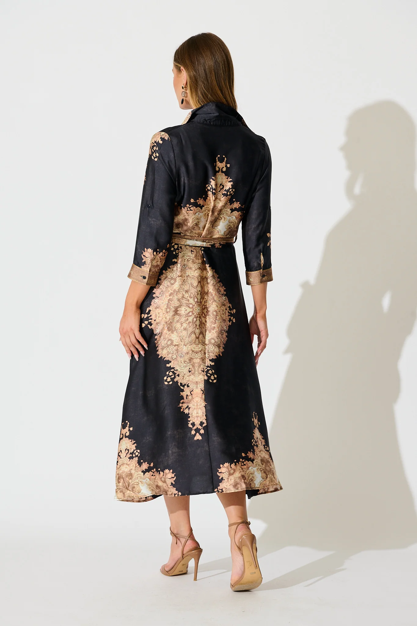 Ellen Midi Shirt Dress in Navy with Multi Placement Satin - Image 5