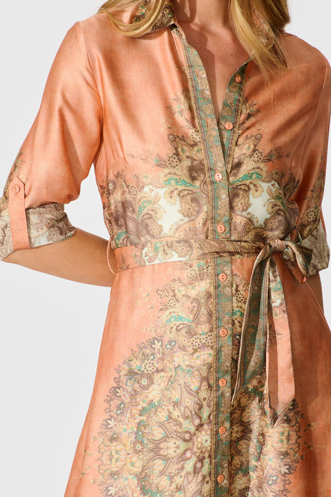 Ellen Midi Shirt Dress in Terracotta  with Multi Placement Satin - Image 5