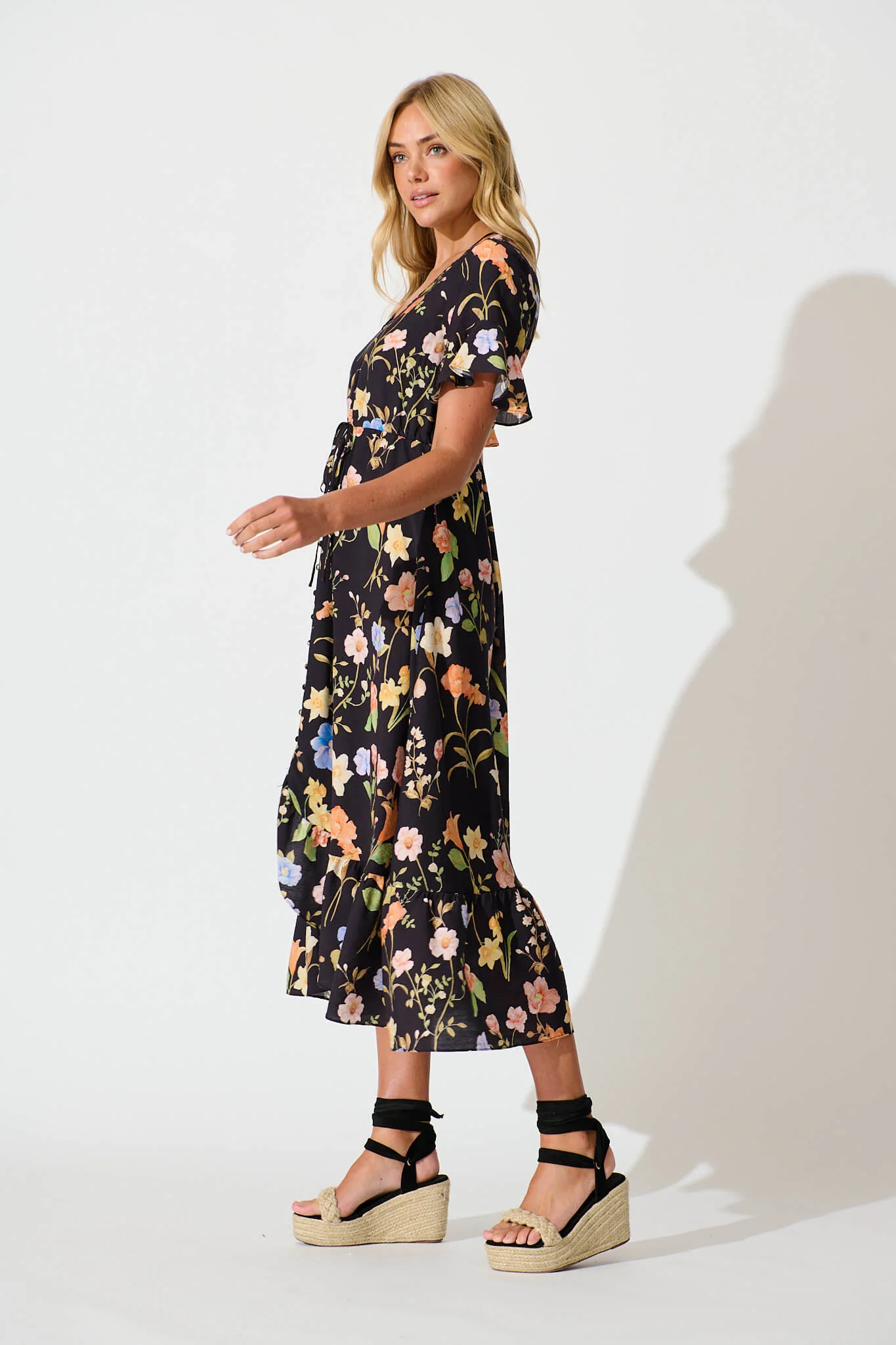 Ellie Midi Dress in Black with Multi Floral - Image 3