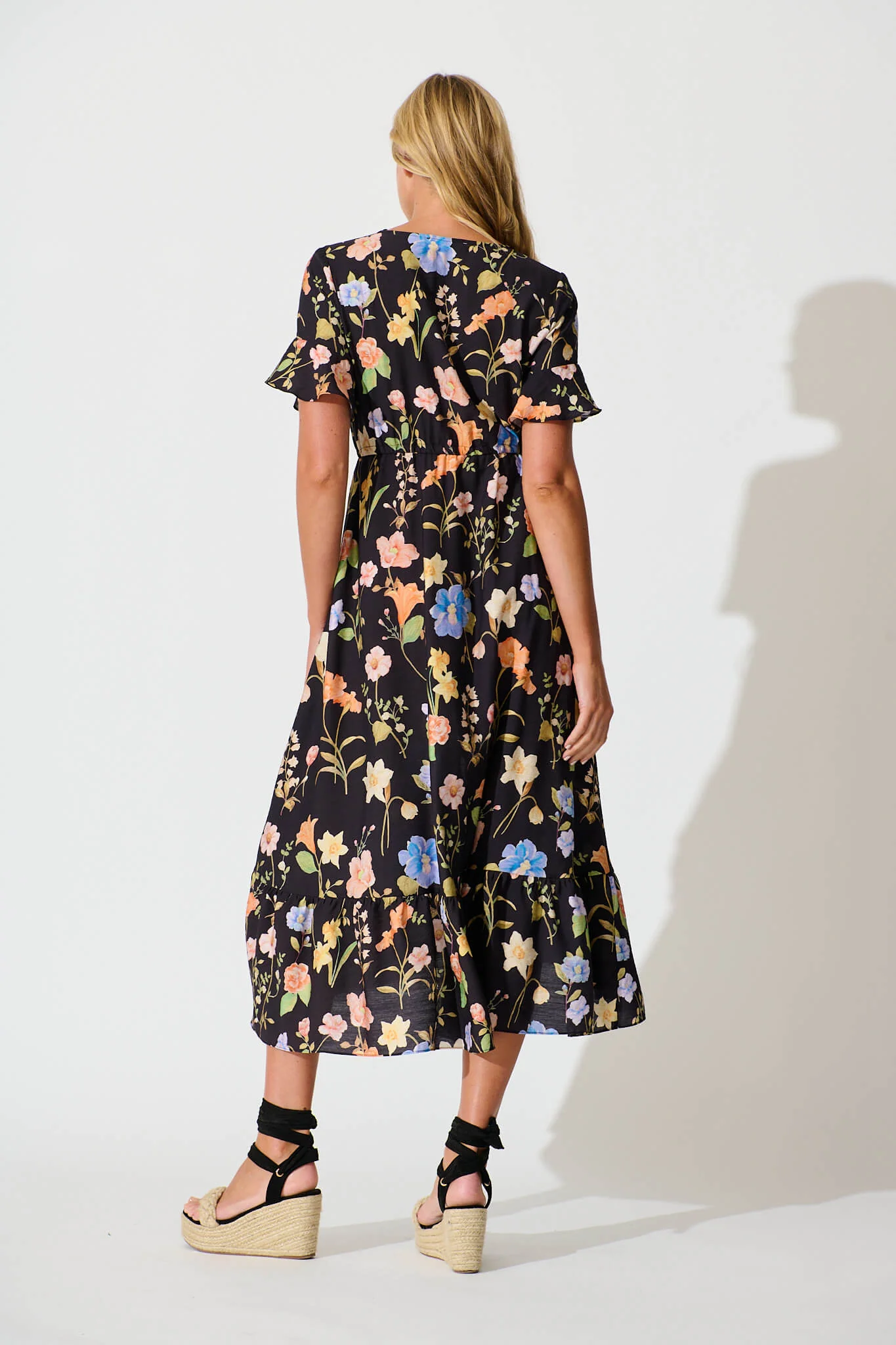 Ellie Midi Dress in Black with Multi Floral - Image 4