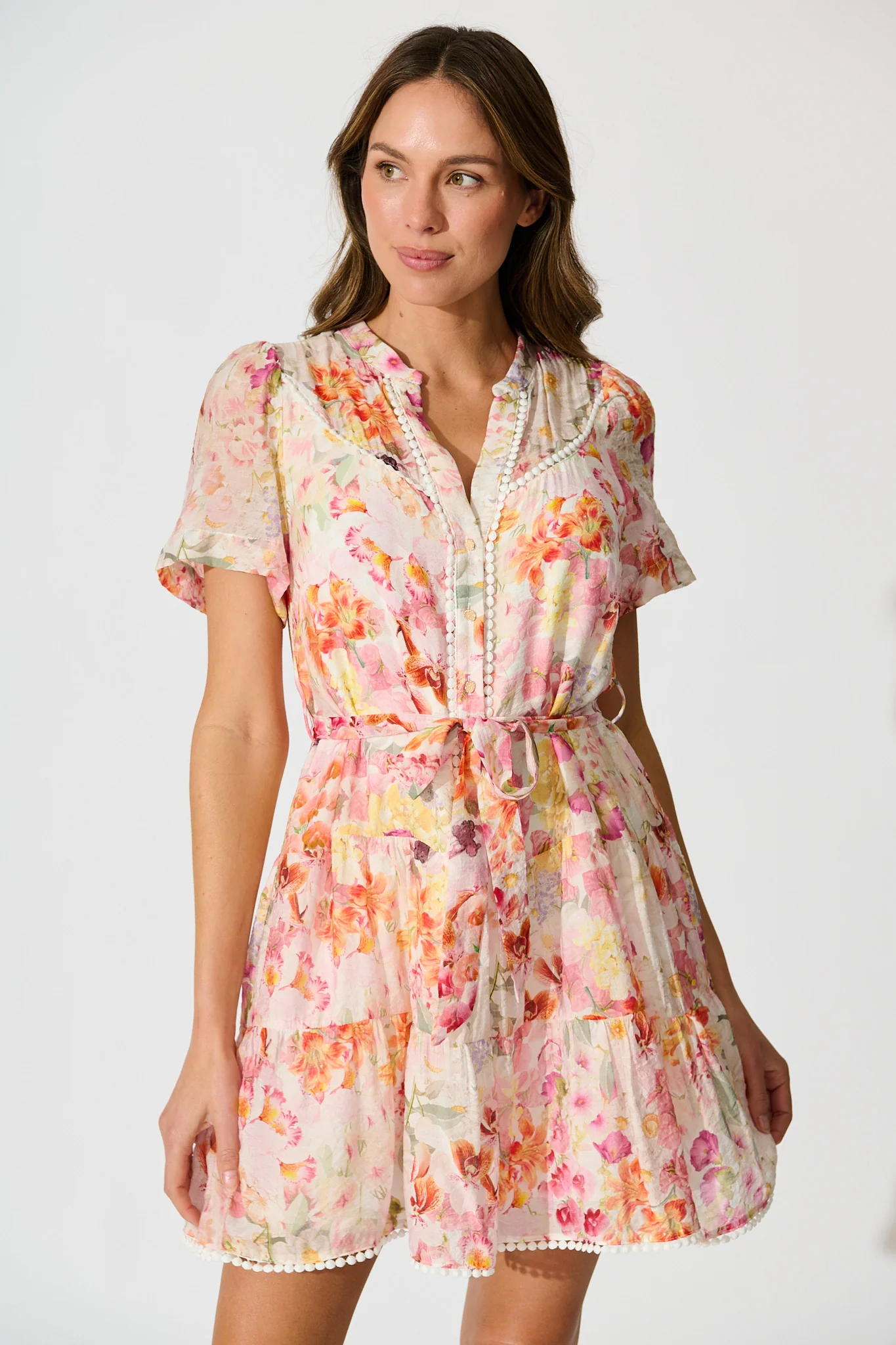 Elma Dress in Pink with Multi Watercolour Floral - Image 2