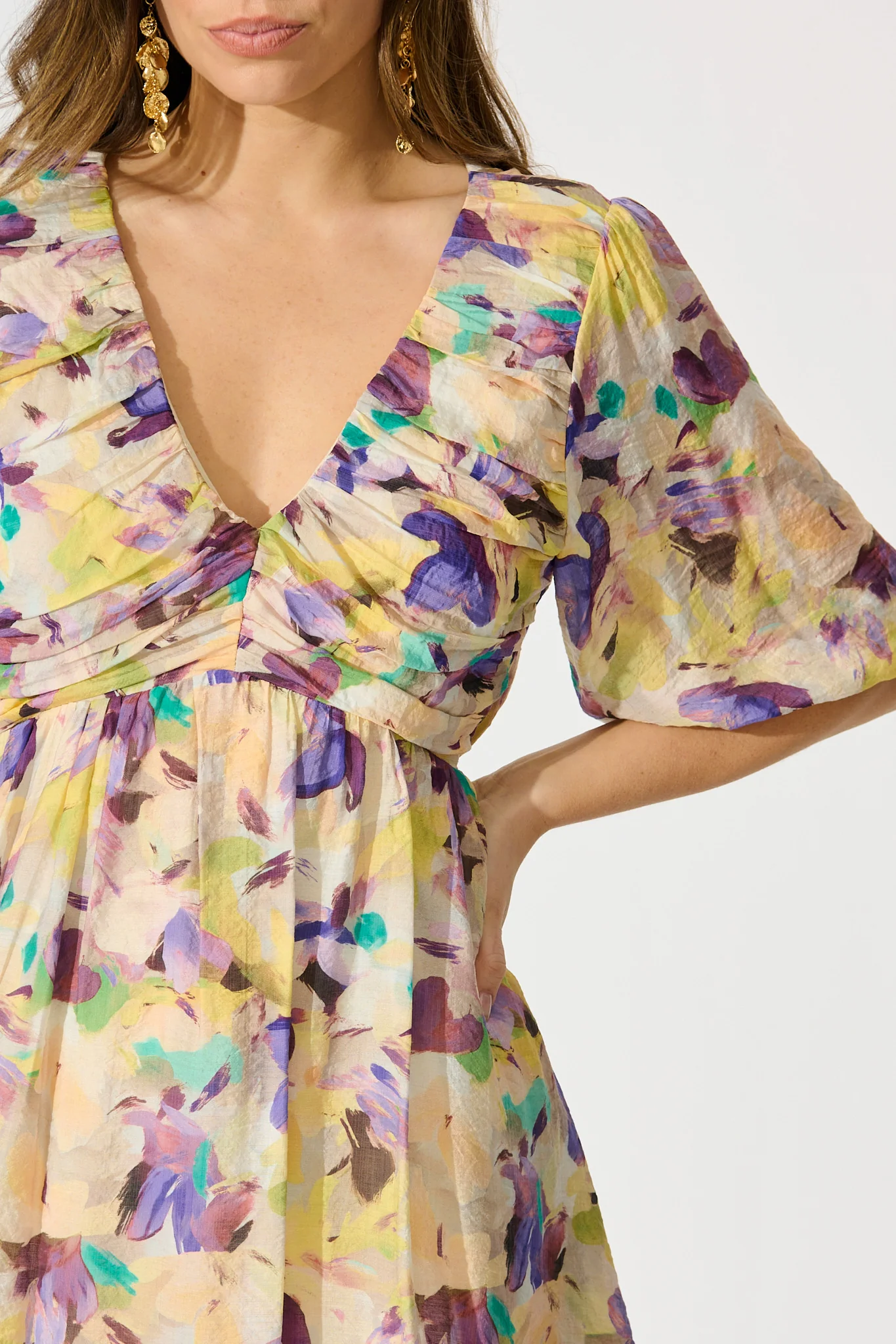 Elodie Bloom Dress in Mustard Multi Watercolour Floral - Image 5