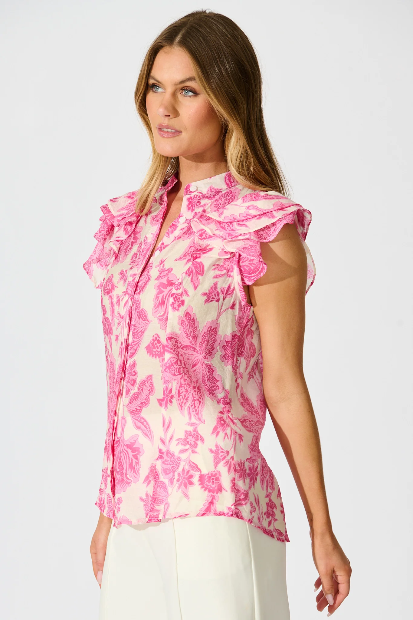 Elodie Top in Pink Leaf Print - Image 6
