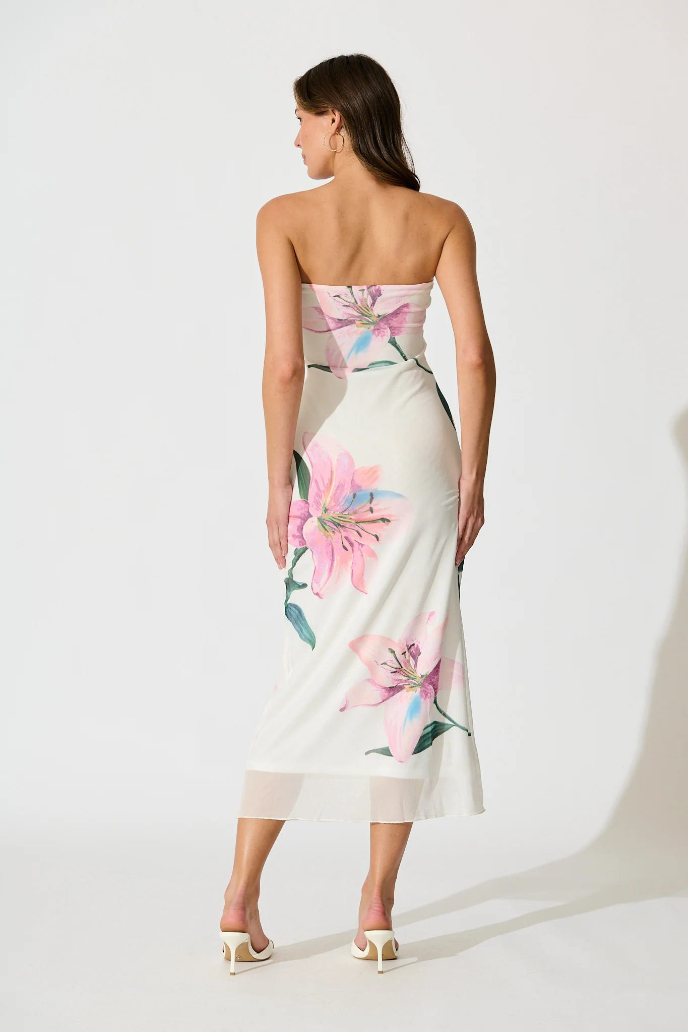 Elowen Midi Dress in White with Lilac Floral - Image 4