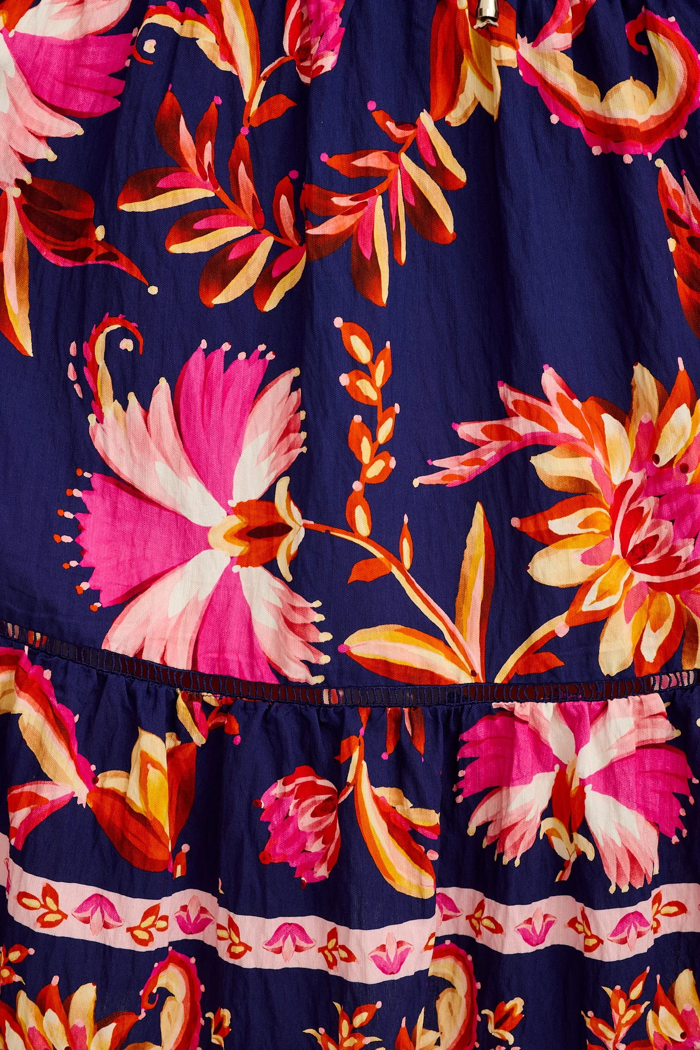 Elris Maxi Skirt in Navy with Pink Floral Linen Blend - Image 6