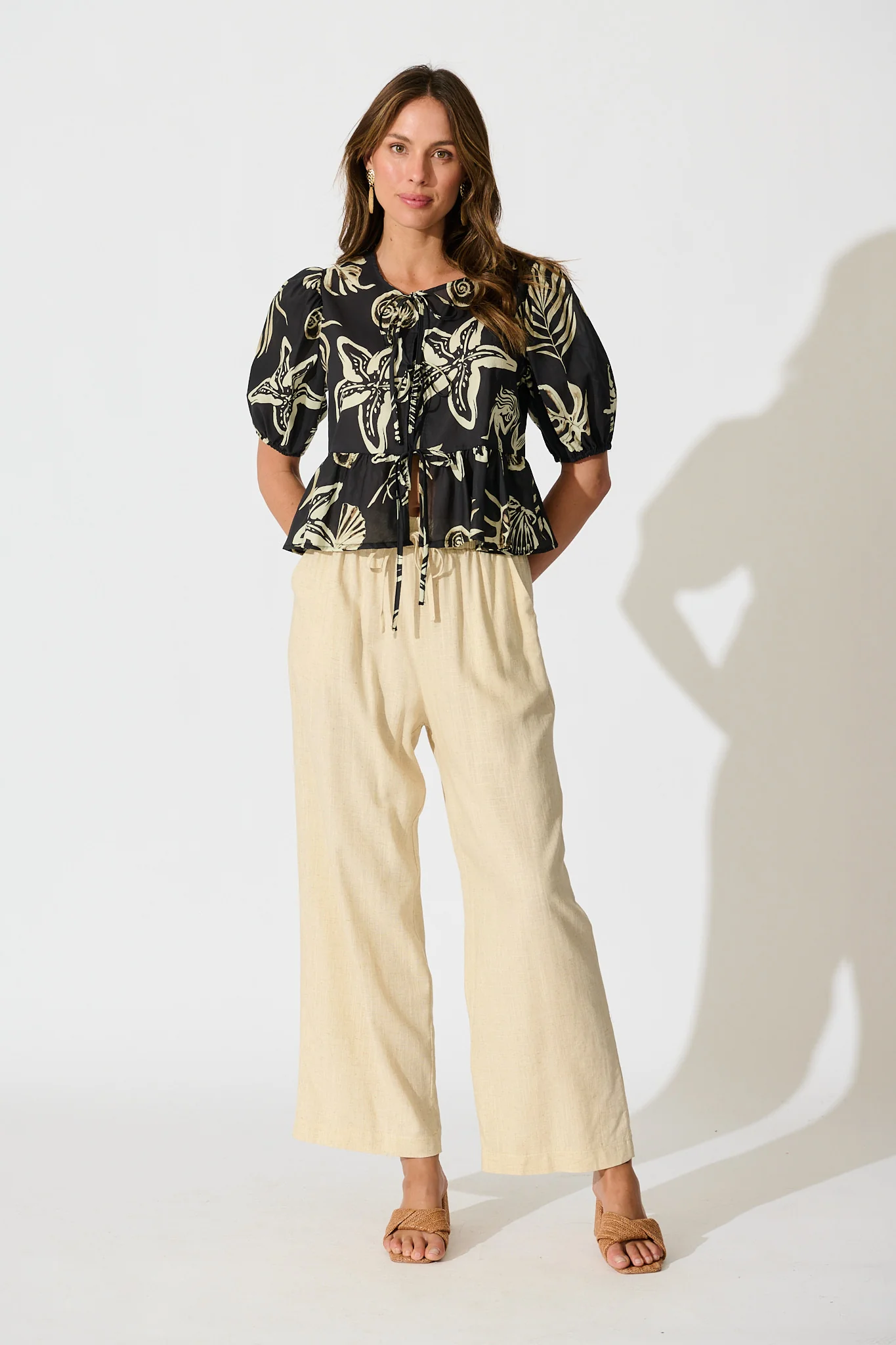Elsbeth Tie Front Top Black and White Sea Shell Cotton - Image 4