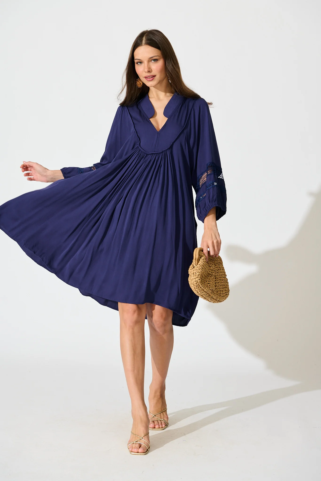 Elsey Smock Dress In Navy