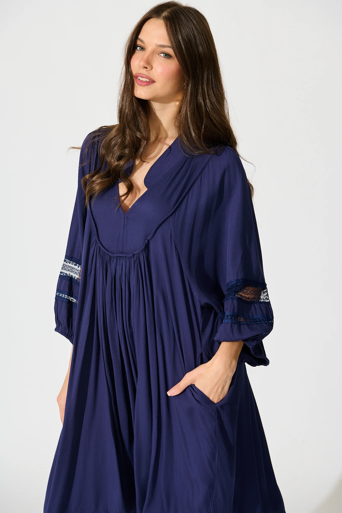 Elsey Smock Dress In Navy - Image 2