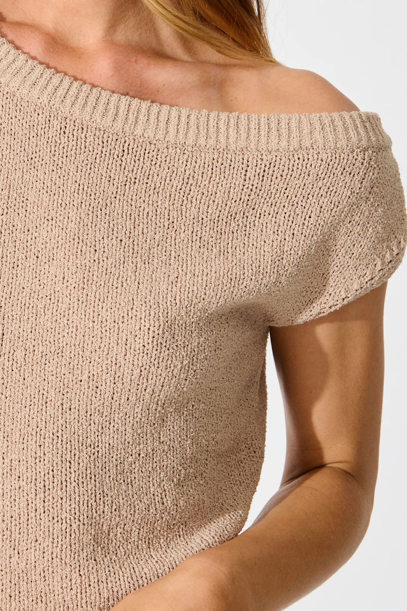 Elsie Knit Top in Beige Cotton Blend - Image 6