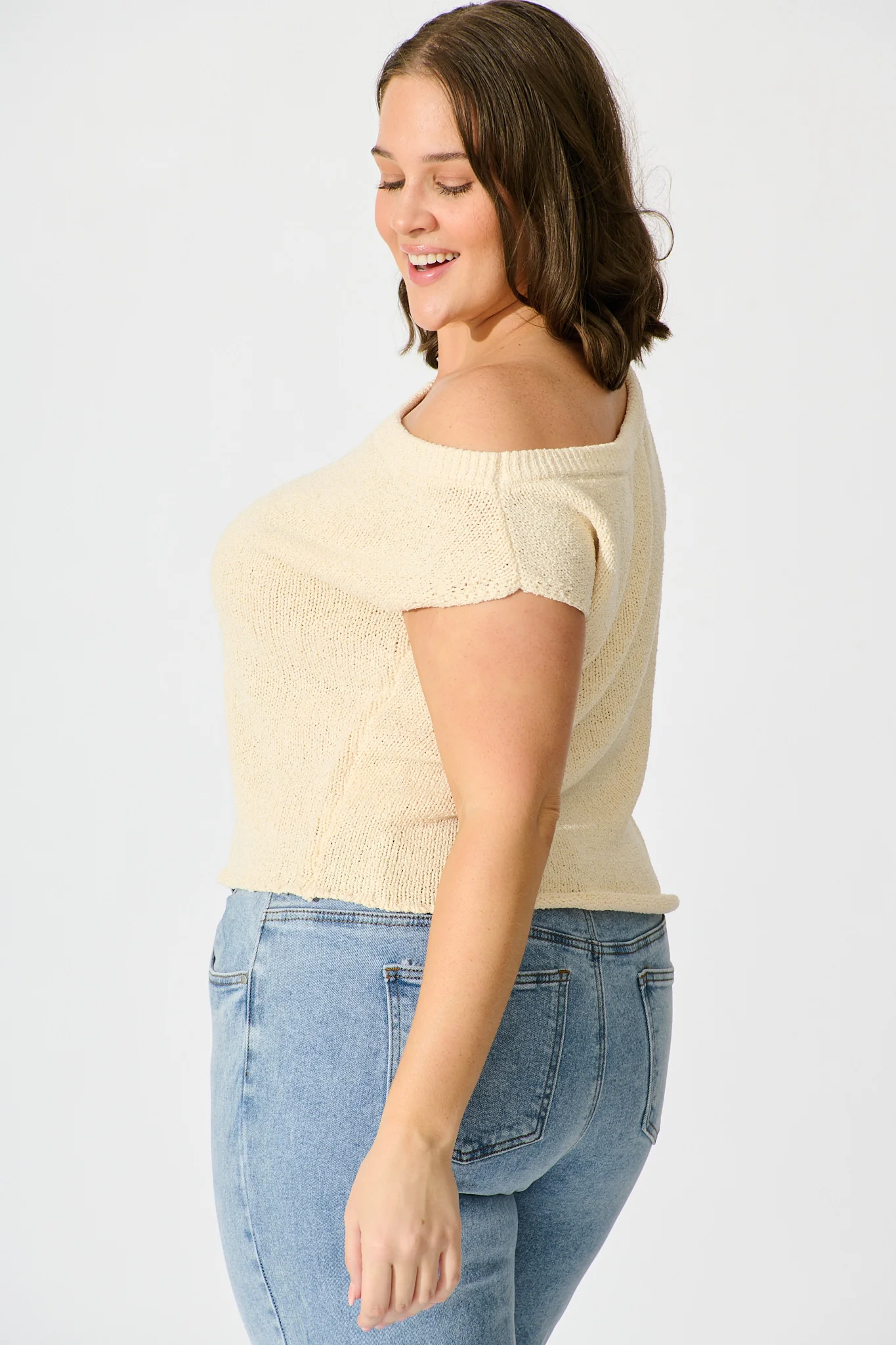 Elsie Knit Top in Cream Cotton Blend - Image 10