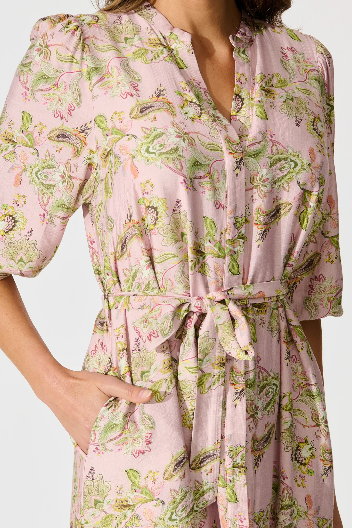 Emari Midi Dress in Blush with Green Print - Image 5