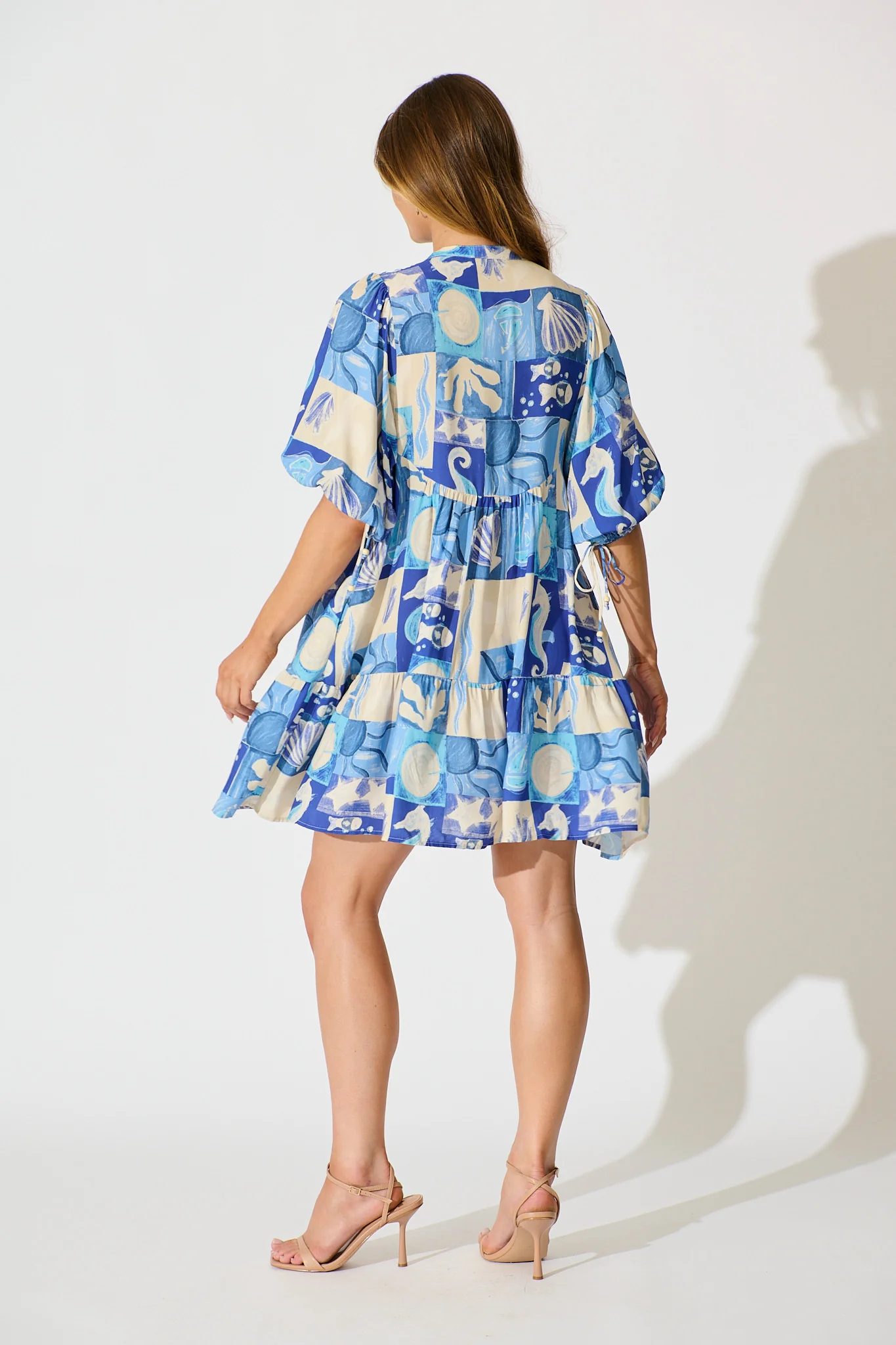 Emelyn Smock Dress in Blue Sea Shell Print - Image 4