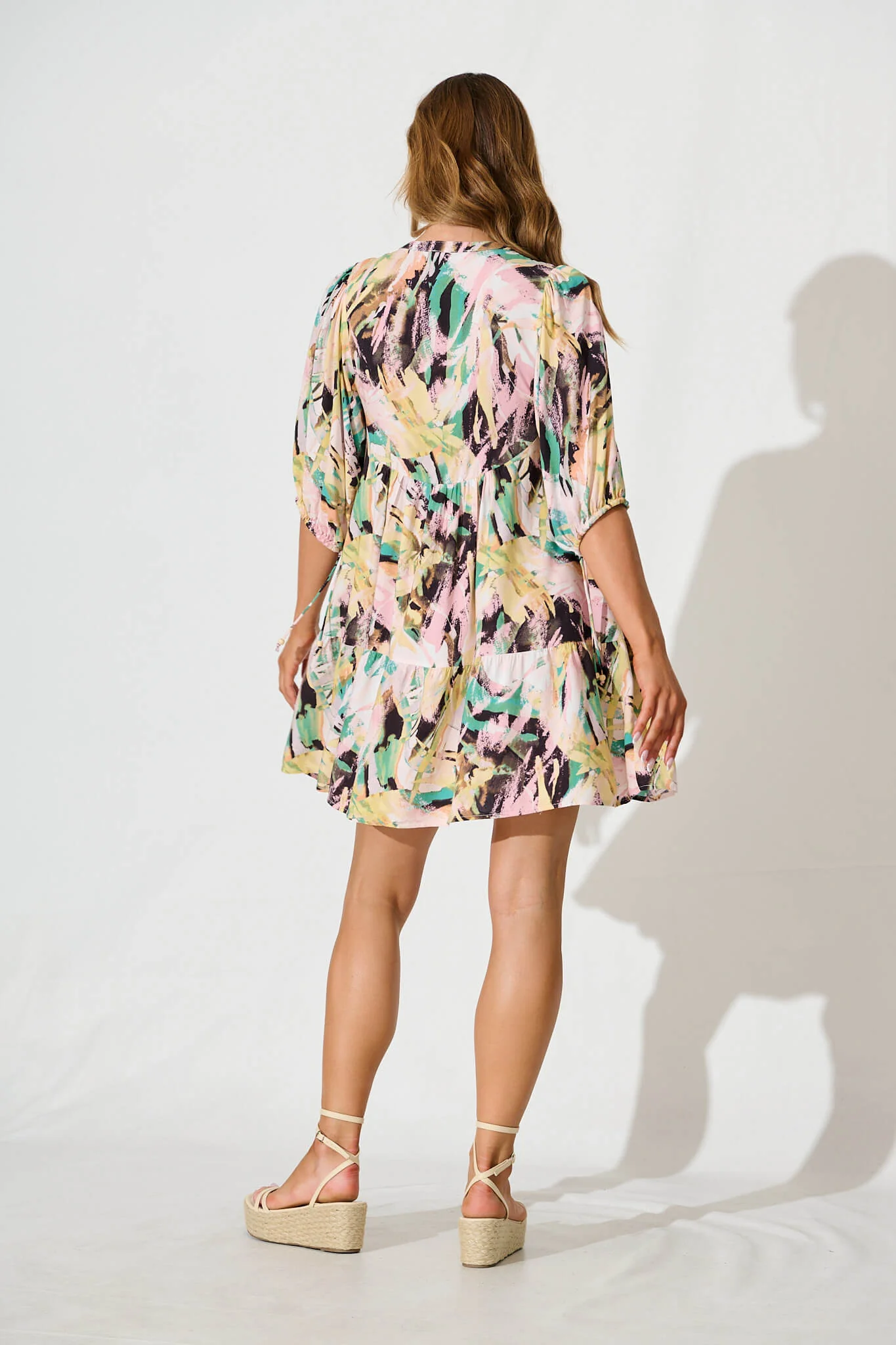 Emelyn Smock Dress In Multi Brushstroke Print - Image 4