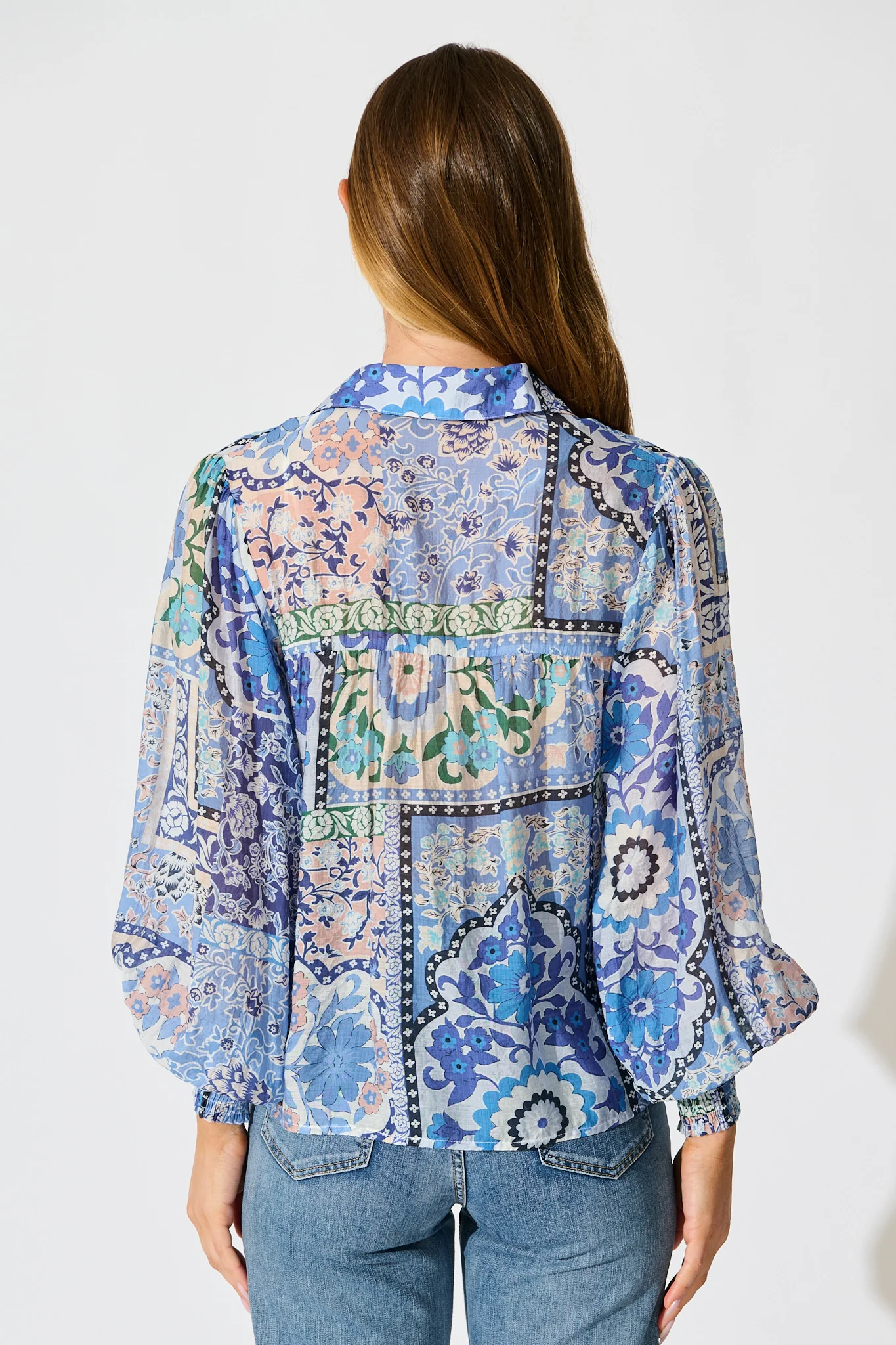 Emma Shirt in Multi Blue Cotton Blend - Image 3