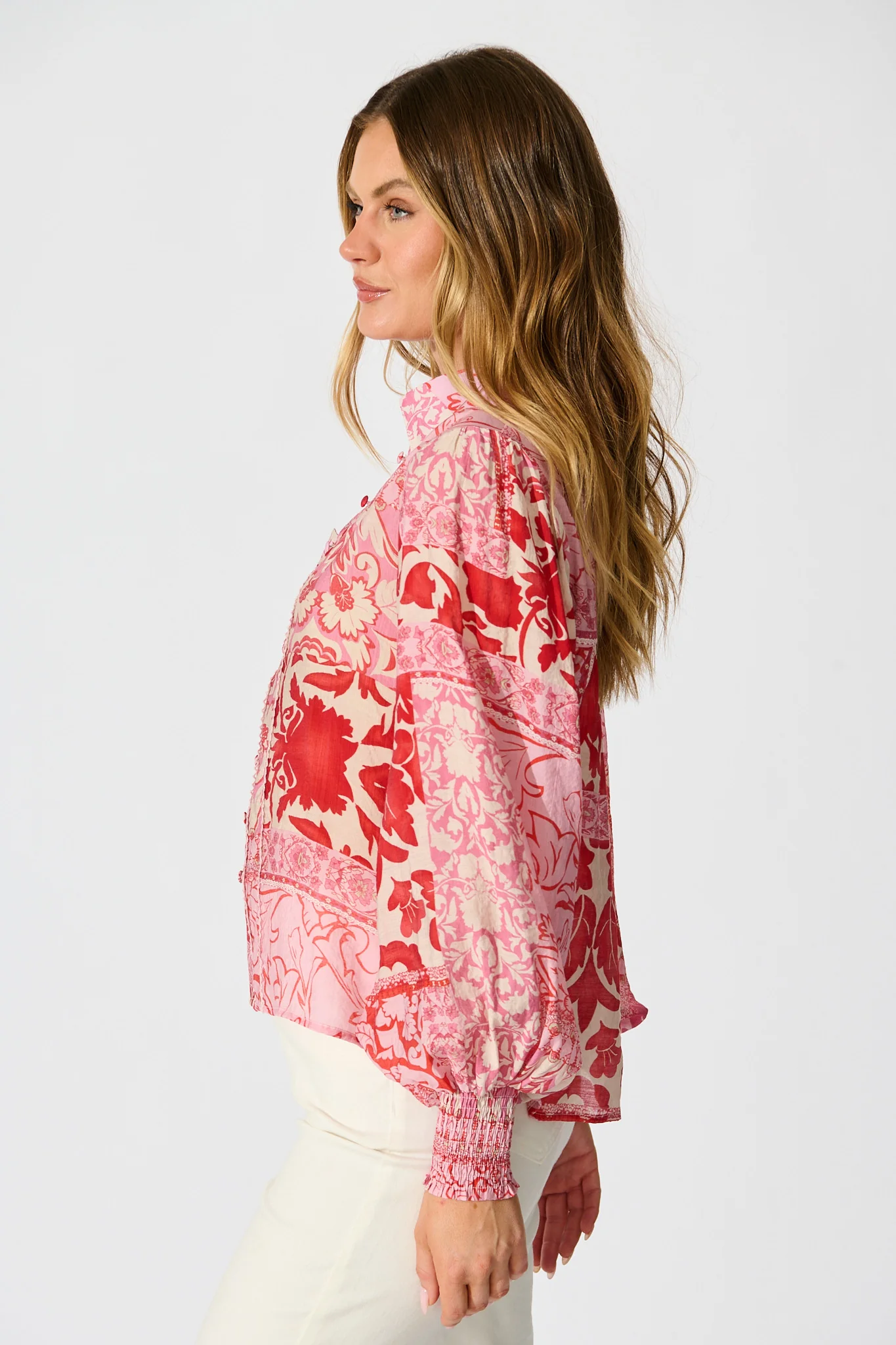 Emma Shirt in Pink with Red Cotton Blend - Image 2