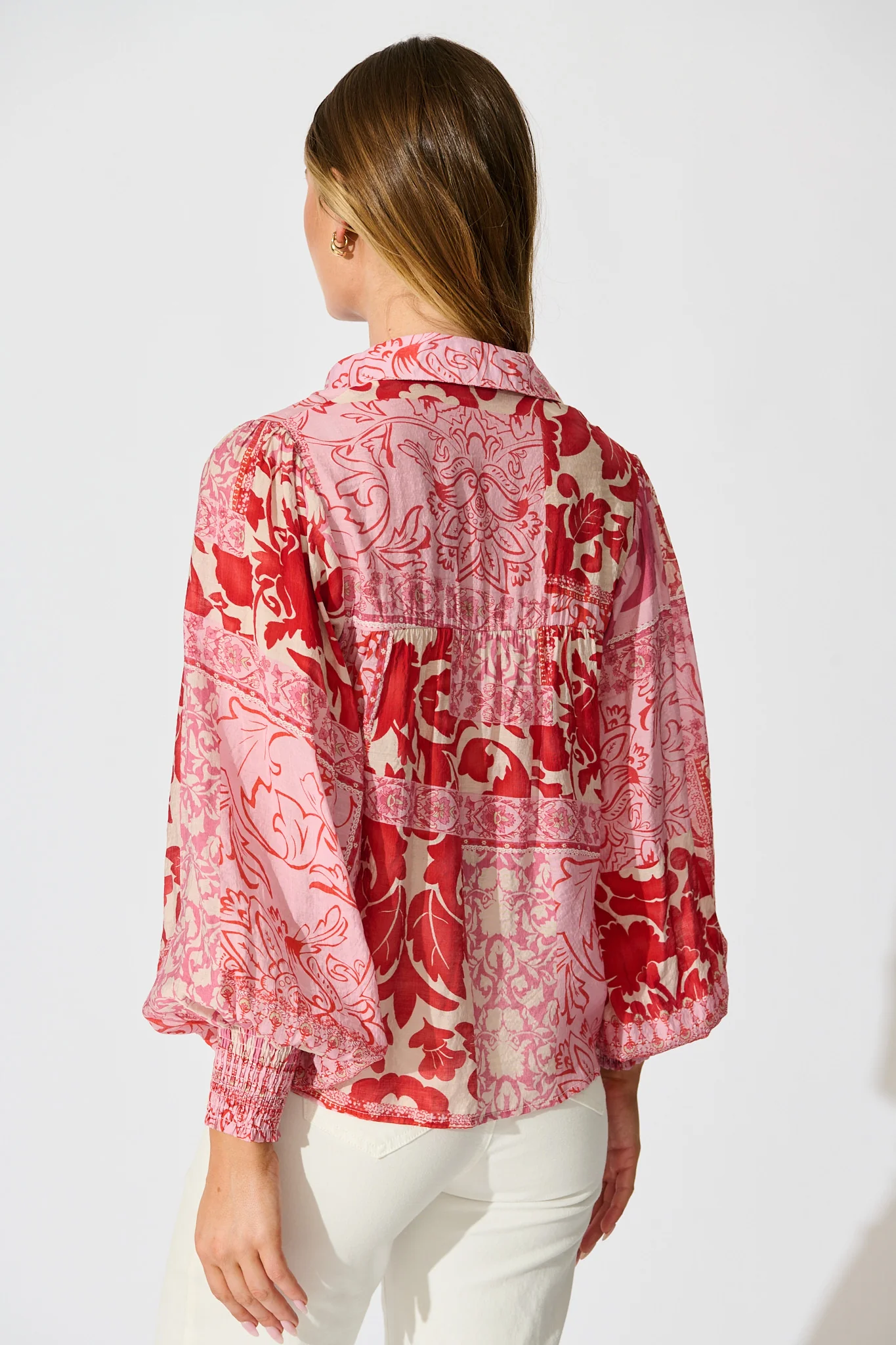 Emma Shirt in Pink with Red Cotton Blend - Image 3
