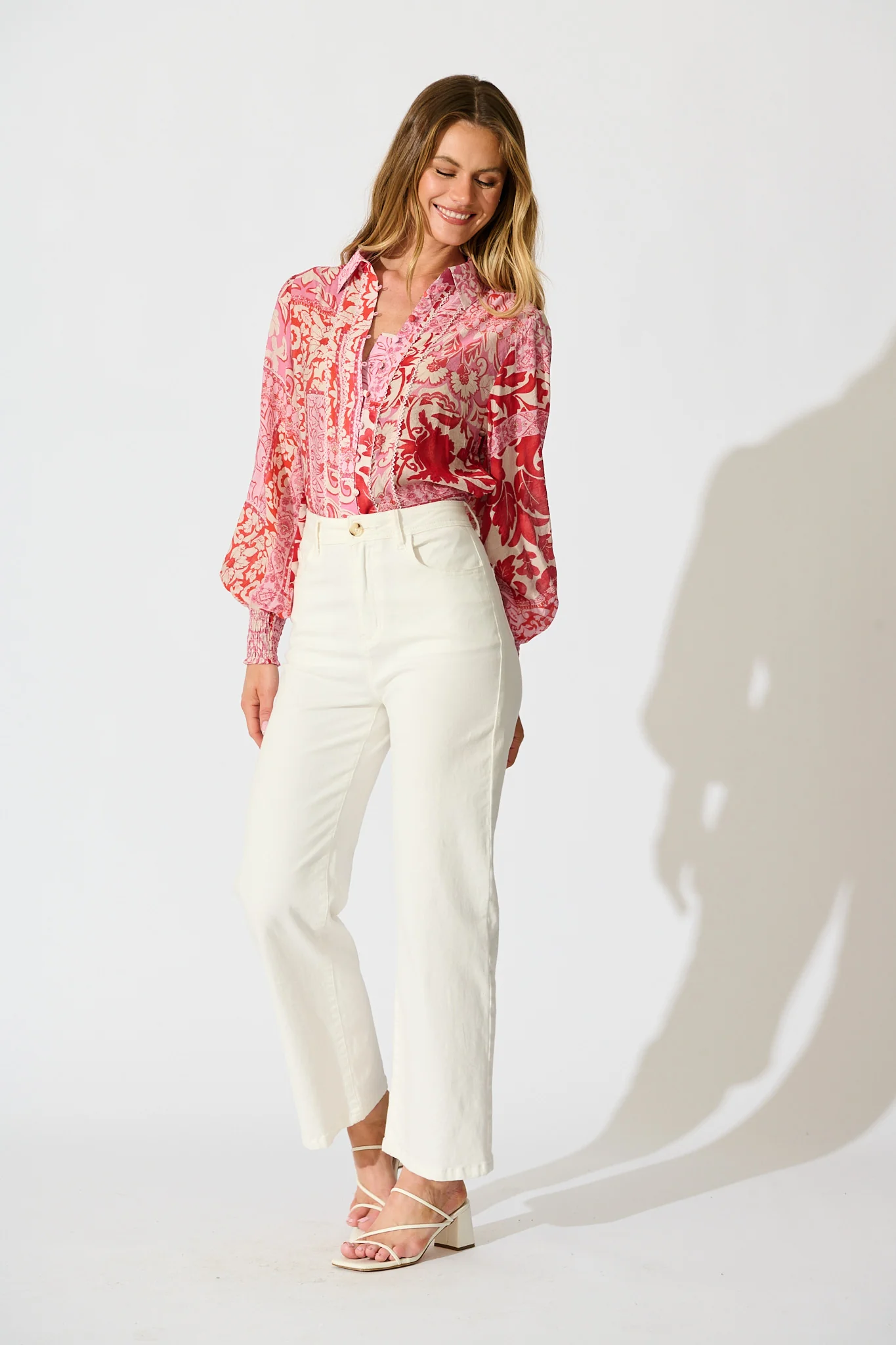 Emma Shirt in Pink with Red Cotton Blend - Image 4