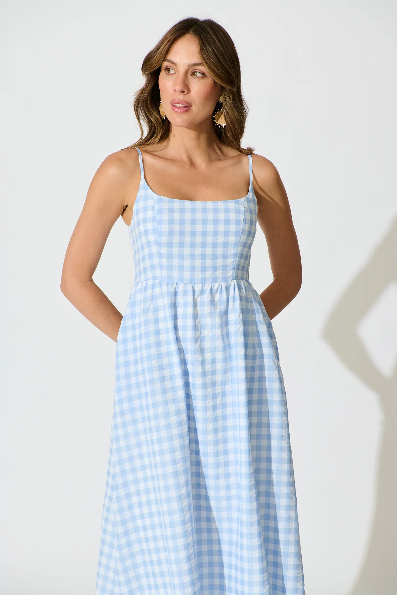 Emmy Maxi Sundress In Blue Gingham Cotton Blend - Image 2