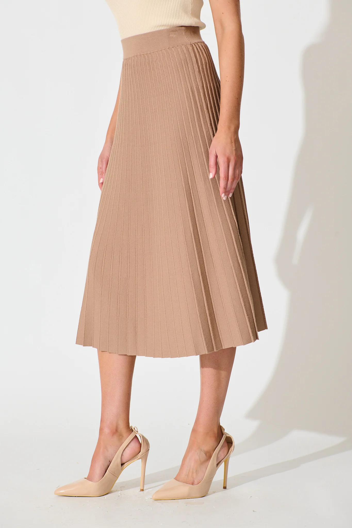 Empire Midi Knit Skirt in Mocha - Image 2