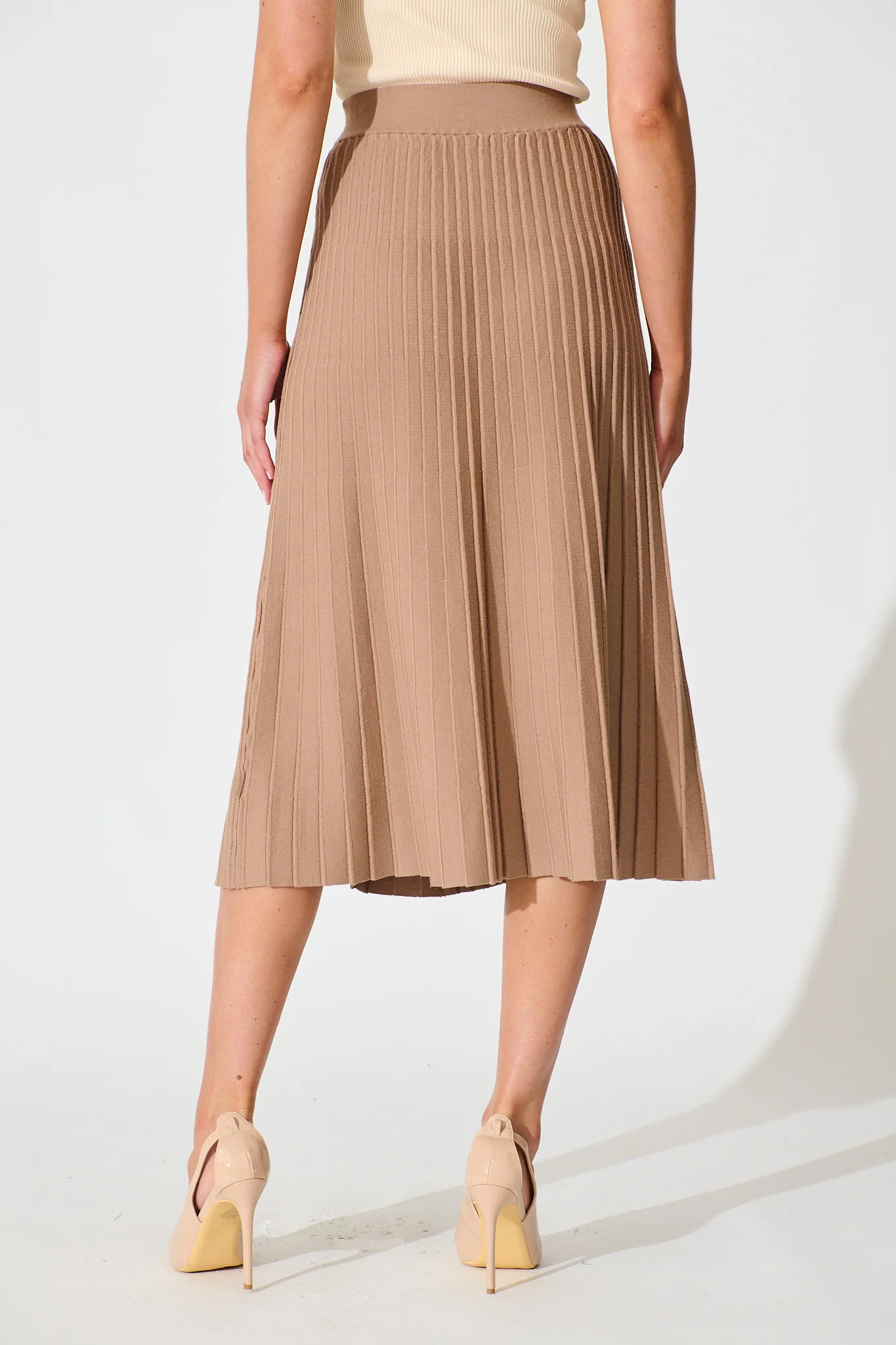 Empire Midi Knit Skirt in Mocha - Image 3